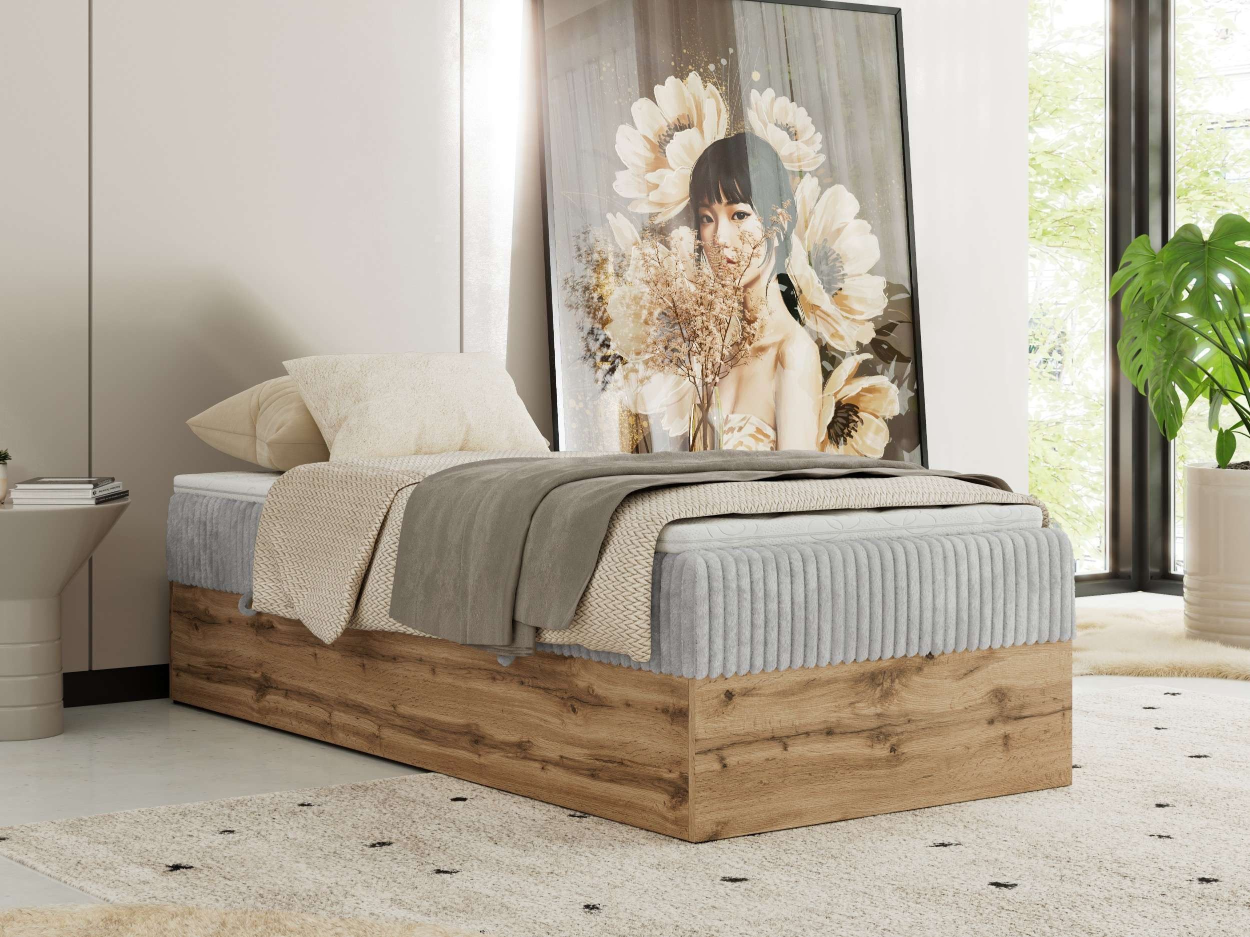 MKS MÖBEL Boxspringbett WOOD ZERO 90 (Set, Bett, Hotelbett, ohne Kopfteil, Topper T25 oder Visco), Polsterbett, Bettkasten, Öffnung, Härtegrad H3/H4