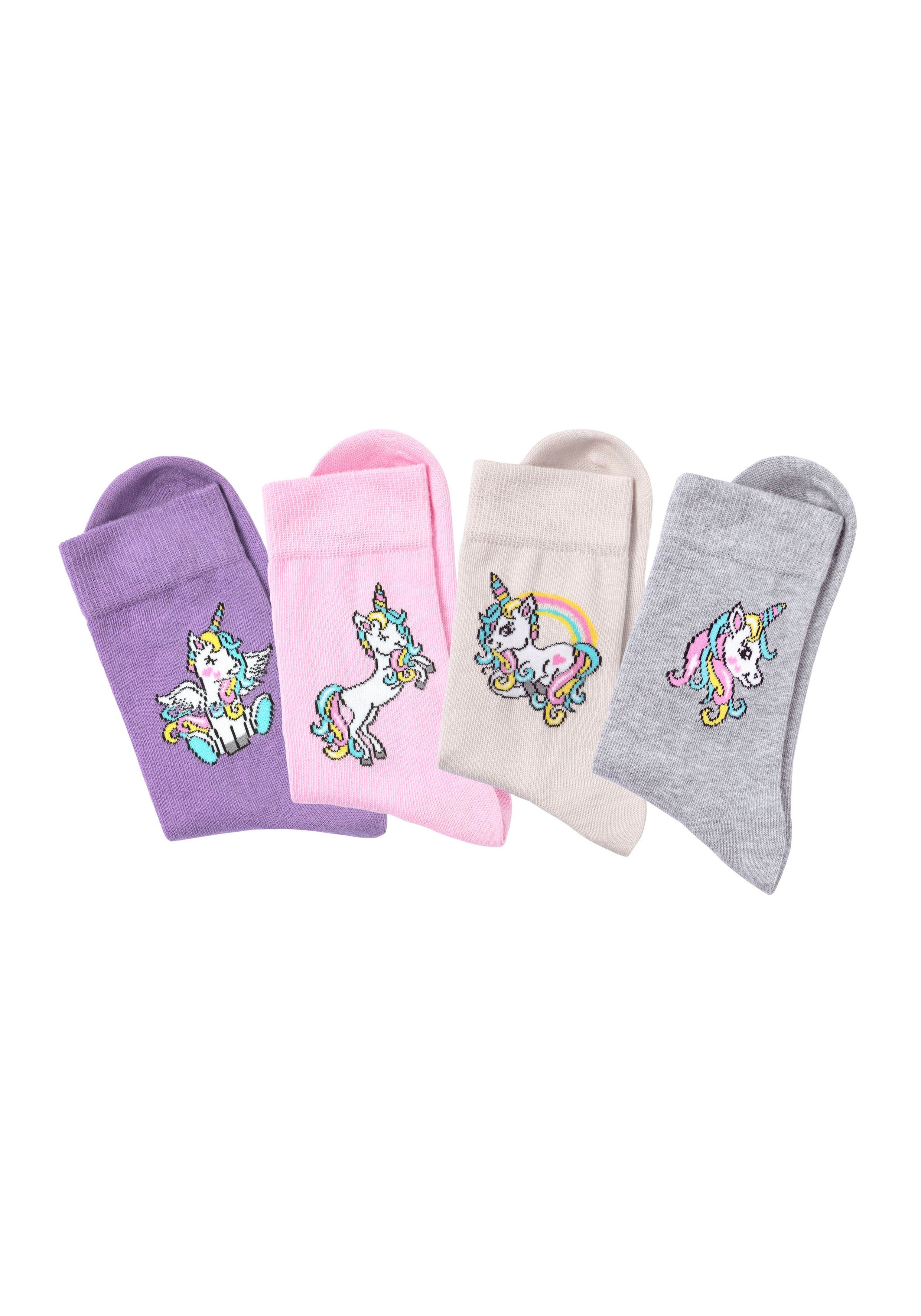 H.I.S Basicsocken (Packung, 4-Paar) mit Einhorn Motiven