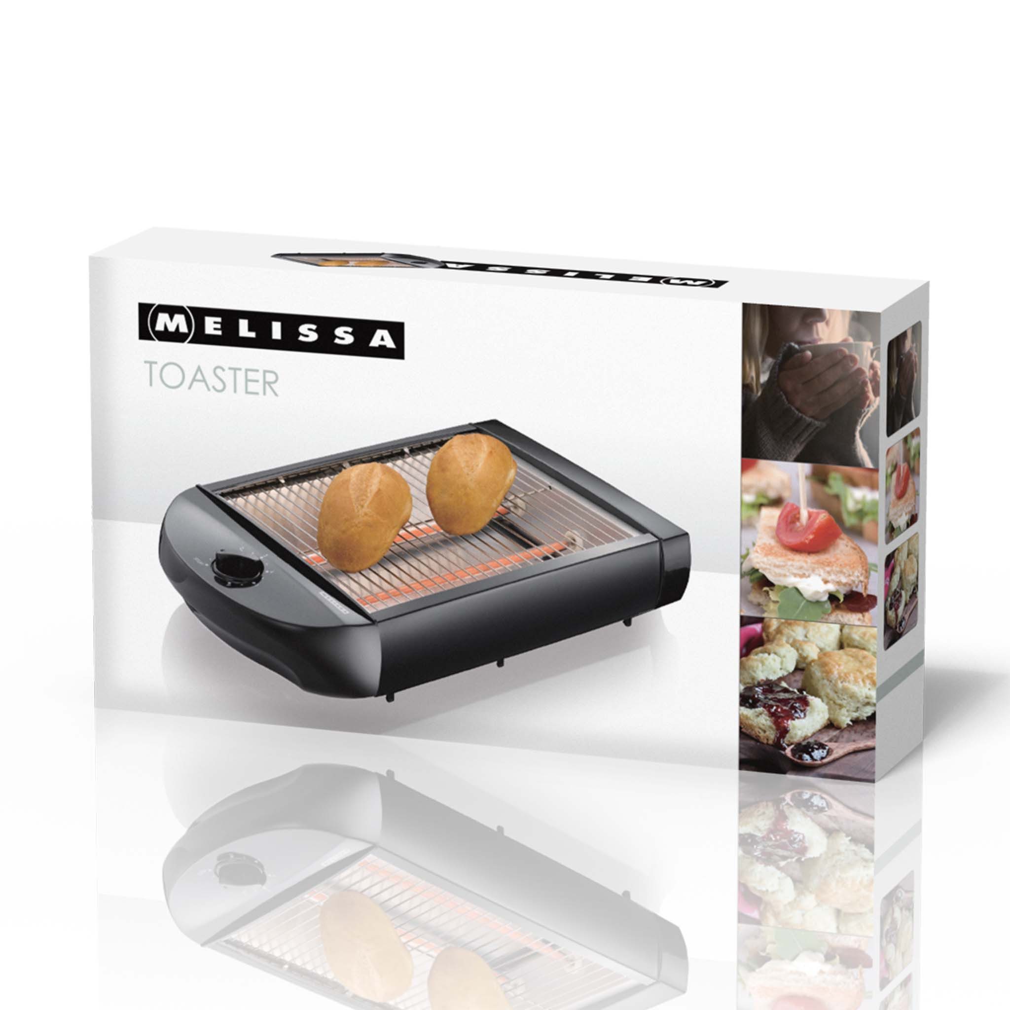 MELISSA Toaster 16140145, Flachtoaster, Design-Modell,600W,große Röstfläche inkl. Krümelschublade,Timer