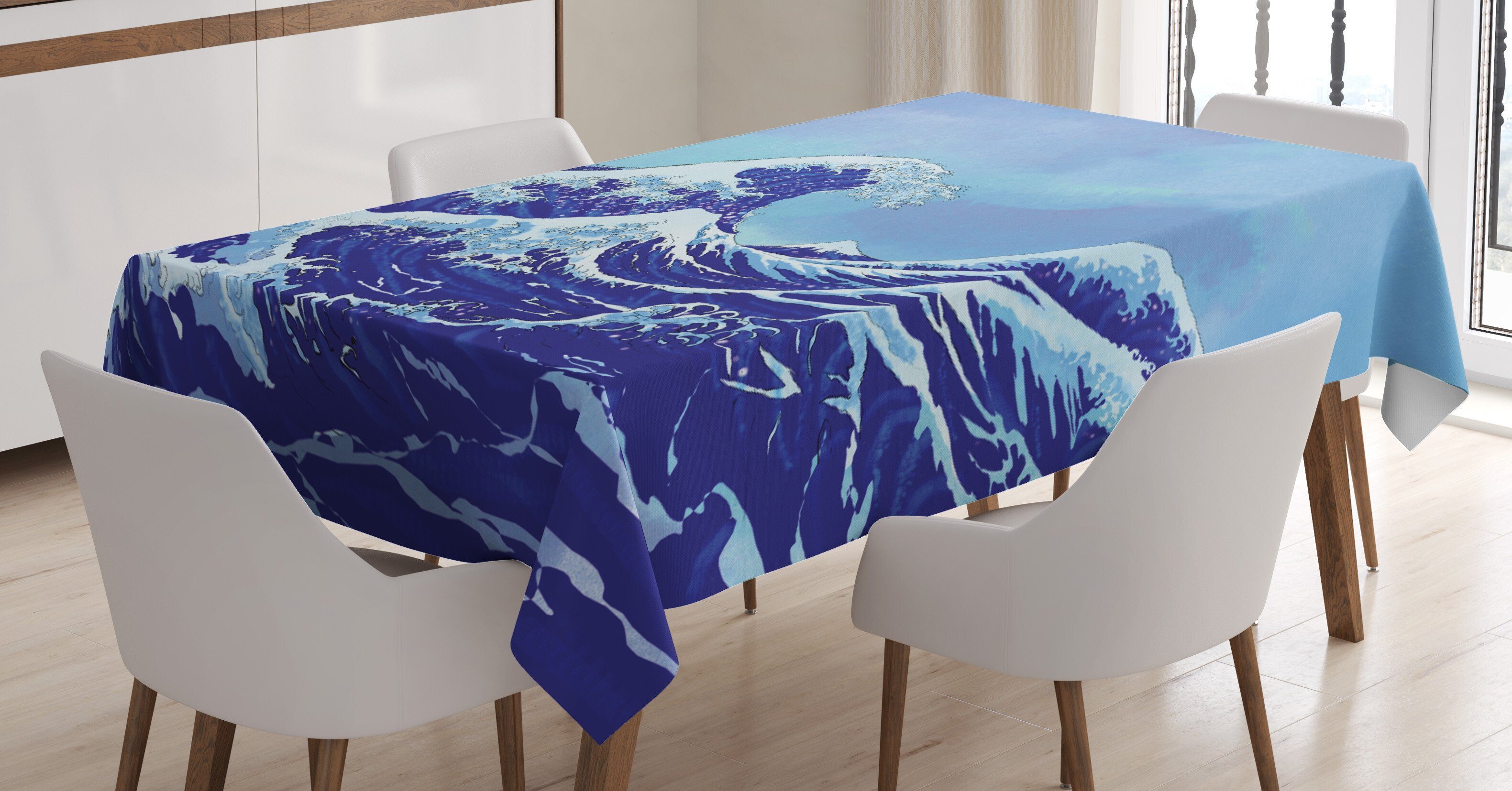 Abakuhaus Tischdecke Farbfest Waschbar Für den Außen Bereich geeignet Klare Farben, Blau Big Tsunami Meer Natur