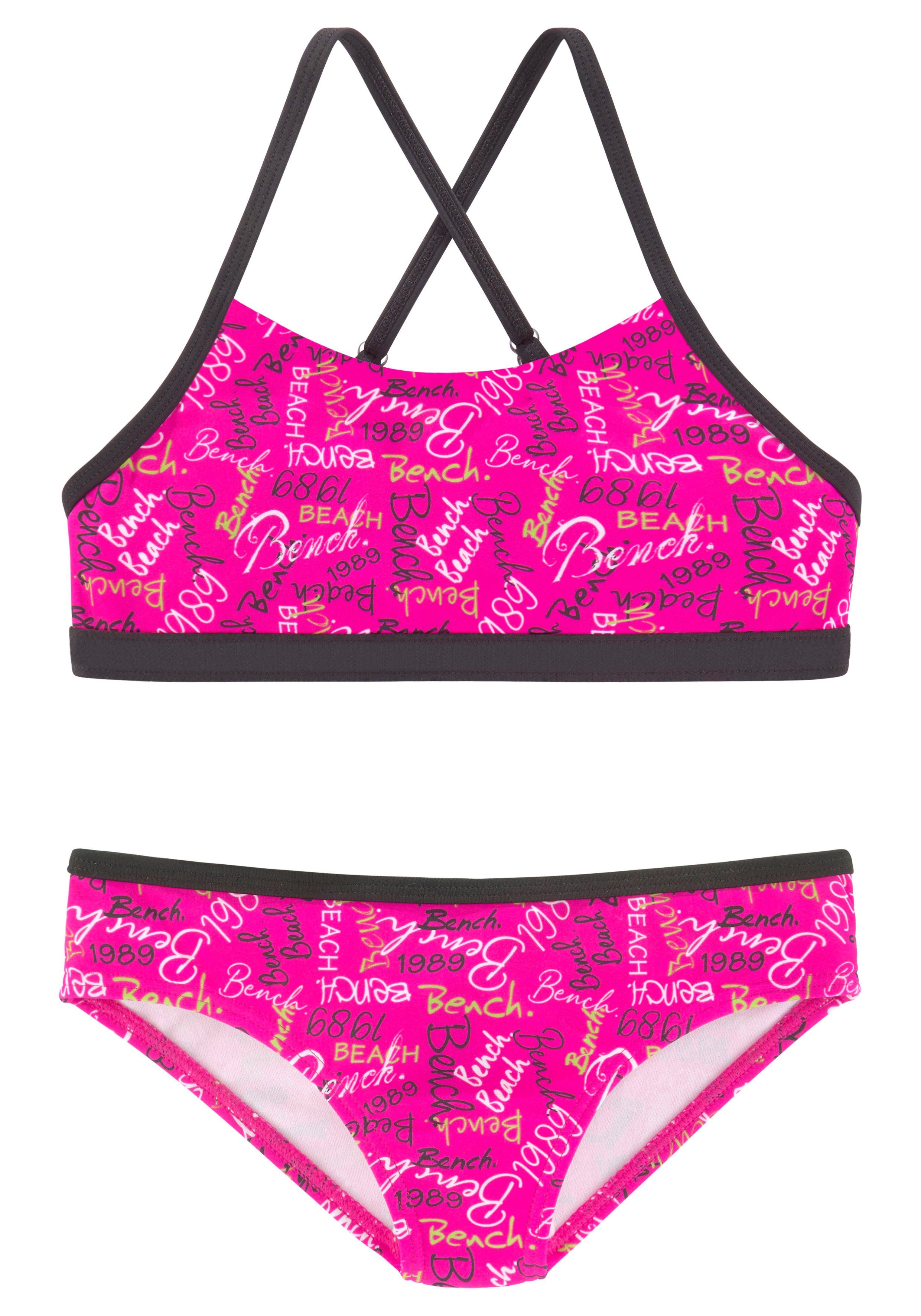 Bench. Bustier-Bikini mit buntem pink-bedruckt Logodruck