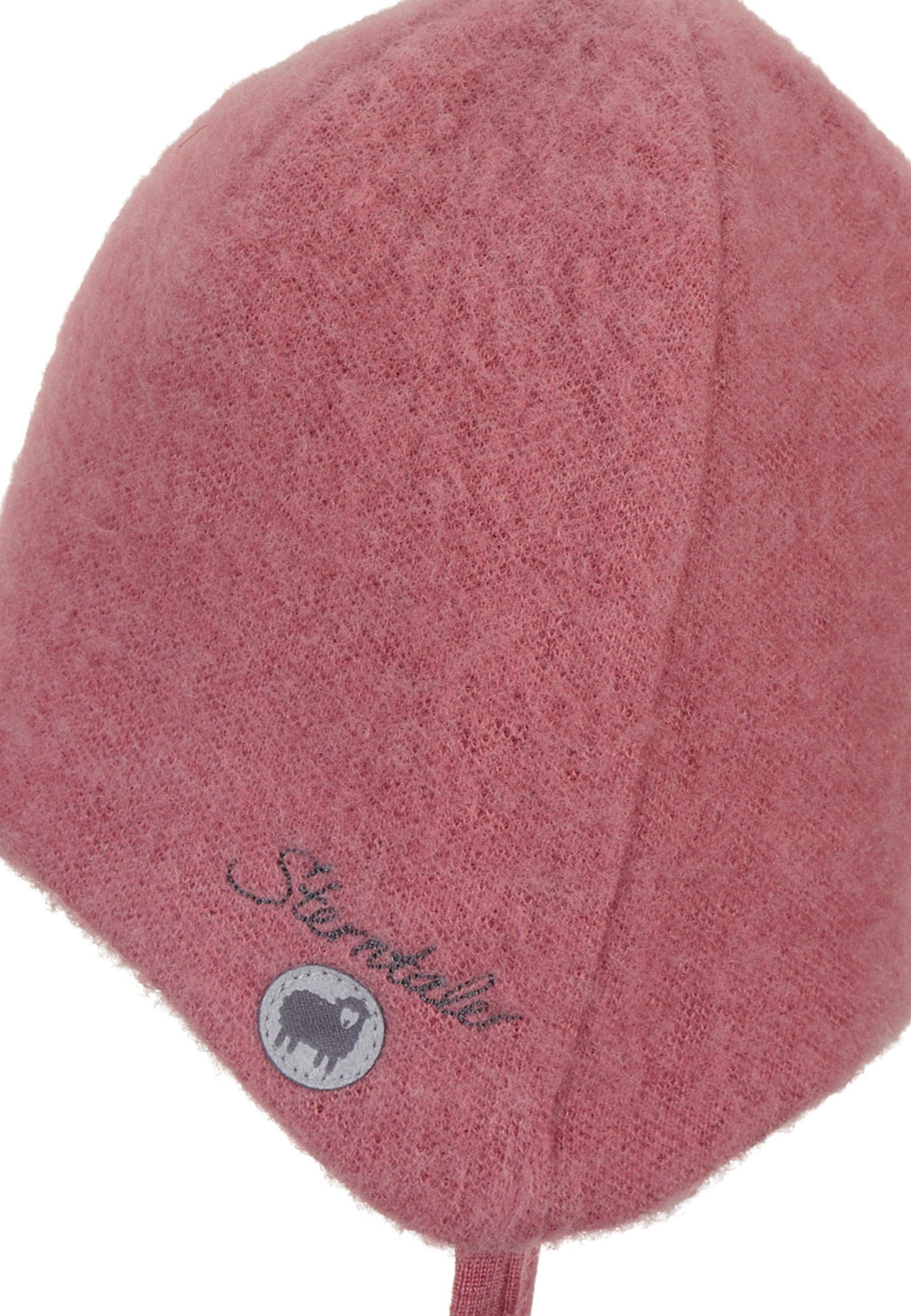 Bindeband Wintermütze Mütze unifarben weicher aus Beanie Kinder Merinowolle und farbig Mütze angeschnittenen Sterntaler® Baby für (1-St., mit Schlupfmütze rosa Ohrenklappen)