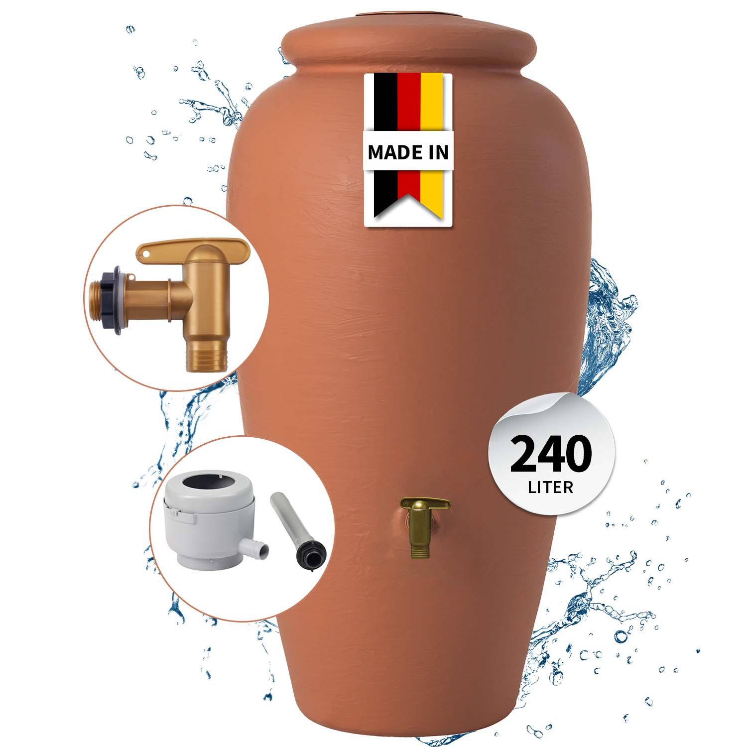 GARANTIA Regentonne Amphore Regentonnen Komplett-Set 240 L terrakotta, 240 l