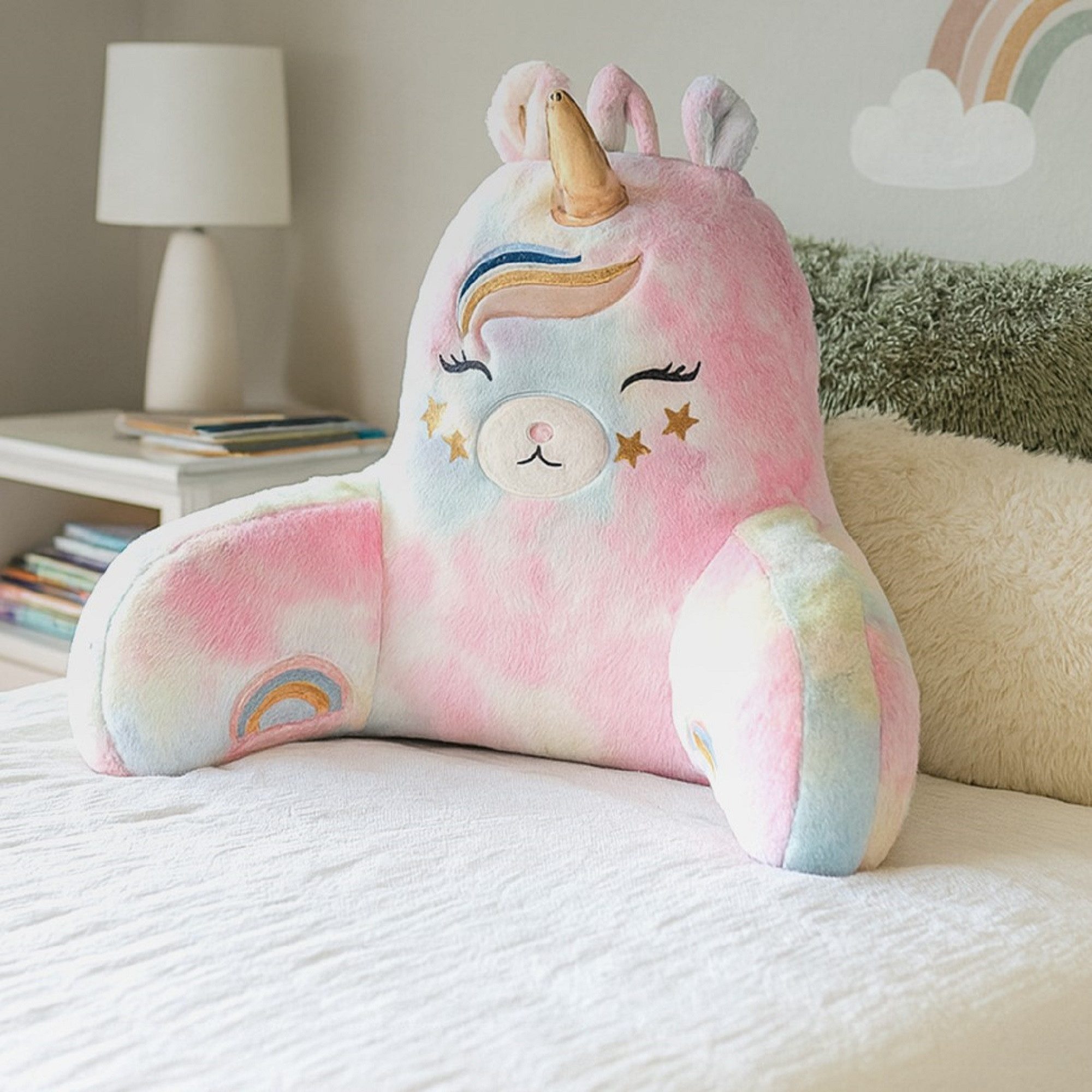 Bestlivings Sitzkissen für das Bett mit Armlehnen 66x37x48cm, Rückenstützfunktion, 100% Polyester, kuschelweich, formstabil