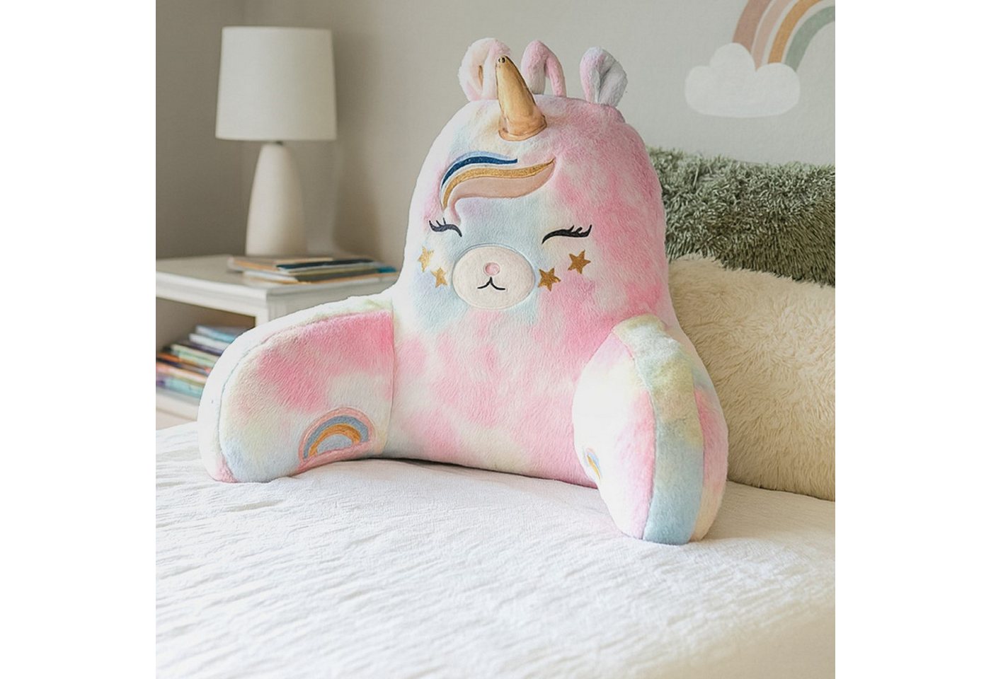 Bestlivings Sitzkissen für das Bett mit Armlehnen 66x37x48cm, Rückenstützfunktion, 100% Polyester, kuschelweich, formstabil