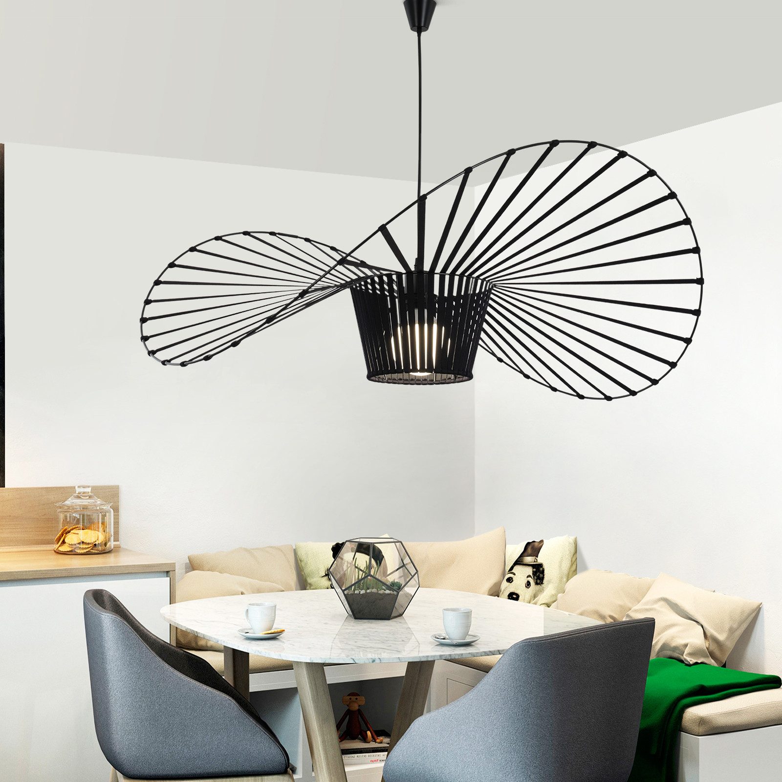 ZMH LED Pendelleuchte Modern - Schwarz E27 für Esszimmer 60/80/100/120/140cm, ohne Leuchtmittel, Max 40W E27