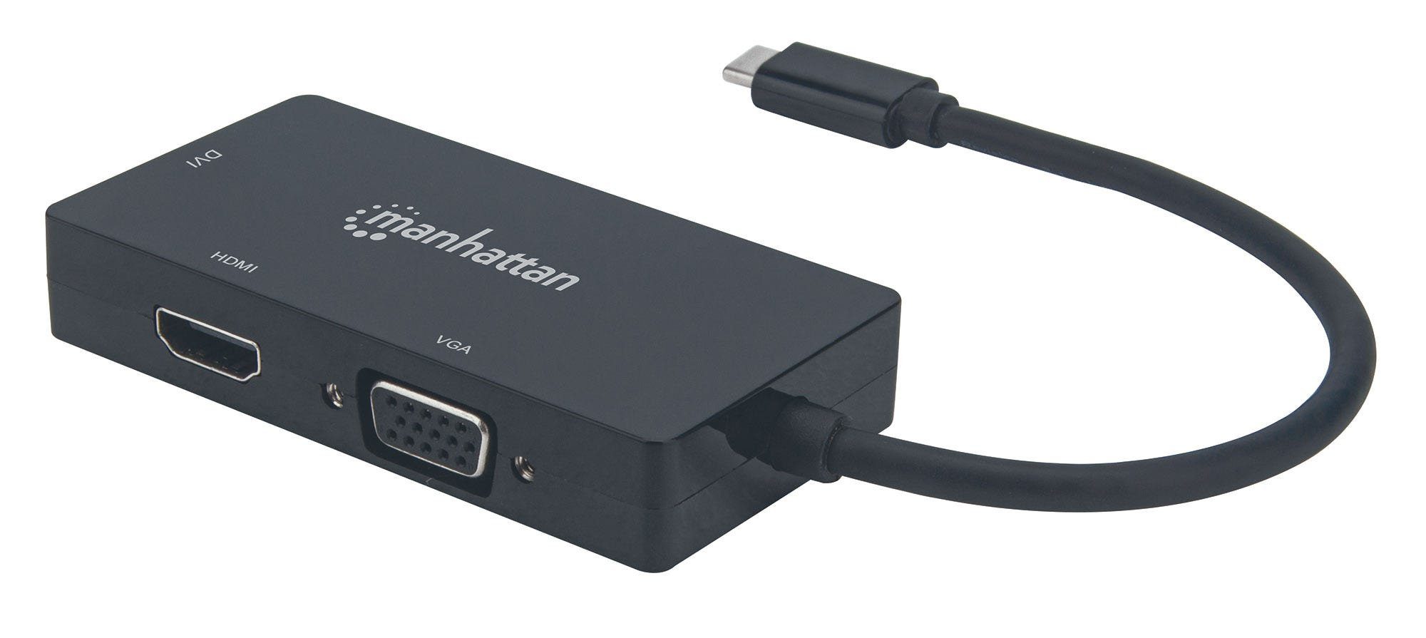 MANHATTAN Laptop-Dockingstation Manhattan USB-C 3in1 Multiport Konverter DVI HDMI VGA-Buchse