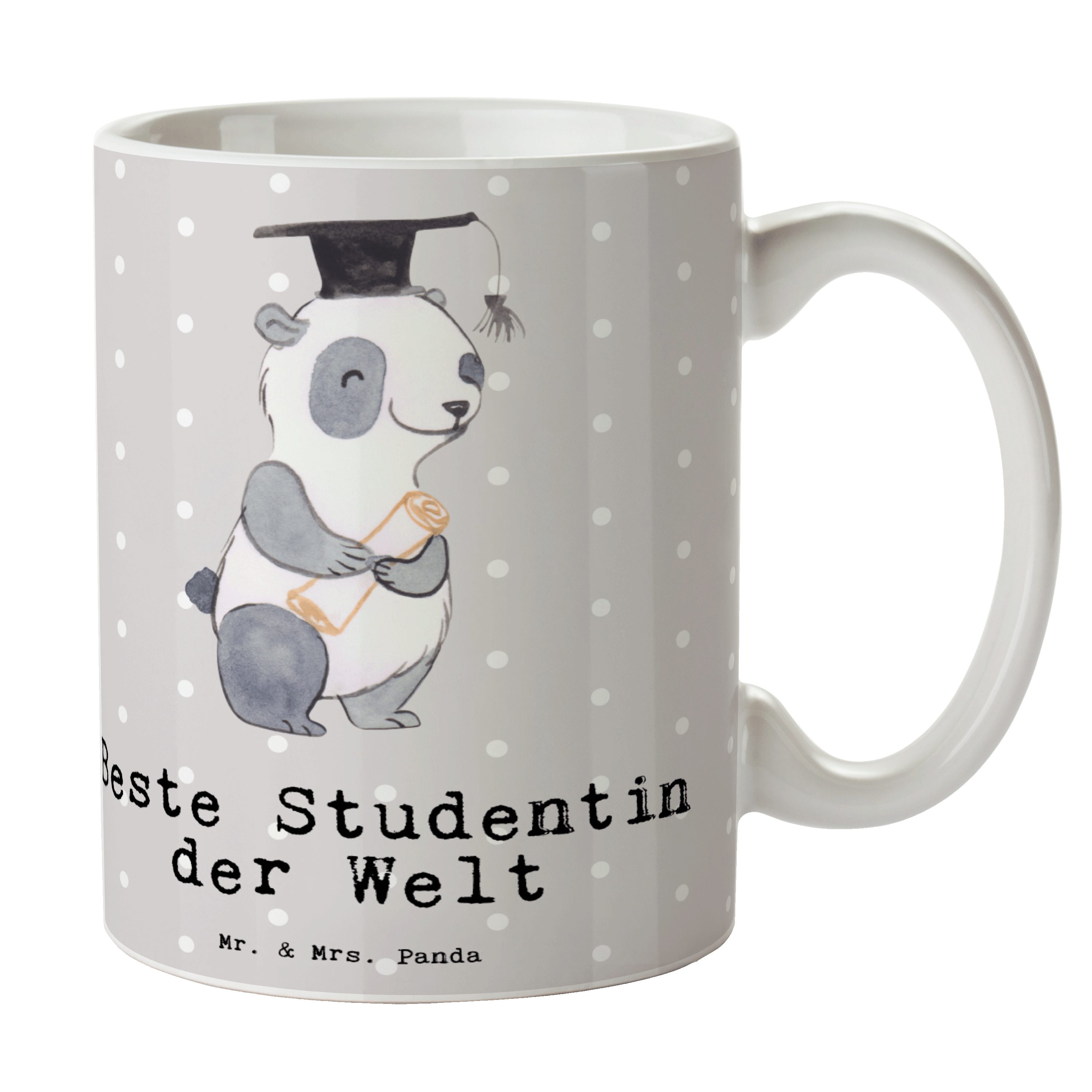 Mr. & Mrs. Panda Tasse Panda Beste Studentin der Welt - Grau Pastell - Geschenk, Studenten, Keramik