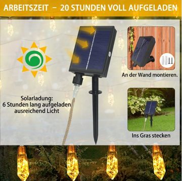 autolock LED Solarleuchte Solar Lichterkette Aussen Glühbirnen 10M 20LED Outdoor Lichterkette,Solar Beleuchtung mit Hanfseil Aussen für Terrasse Garten Balkon