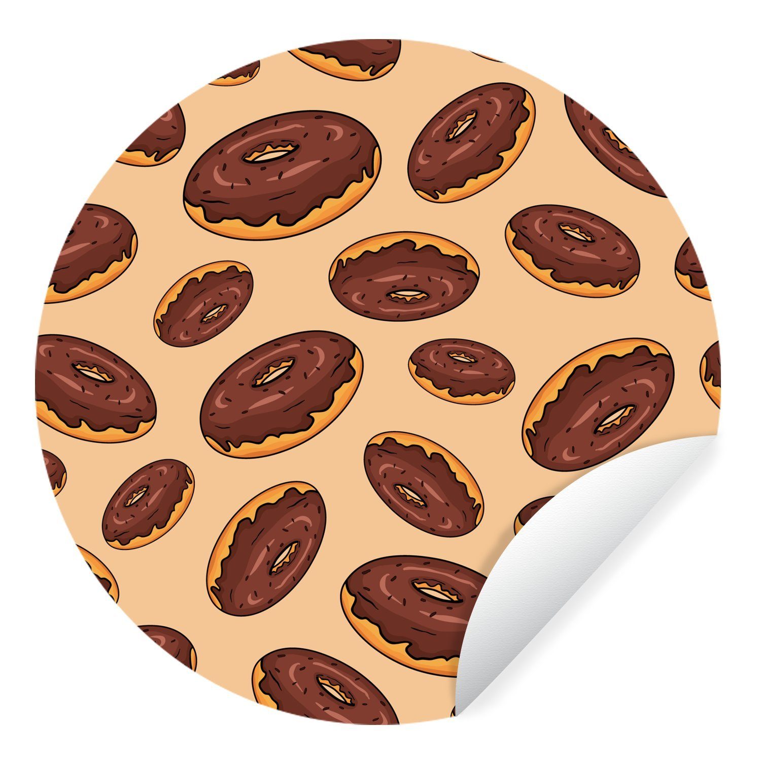 MuchoWow Wandsticker Gestaltung - Donut - Schokolade (1 St), Tapetenkreis für Kinderzimmer, Tapetenaufkleber, Rund, Wohnzimmer