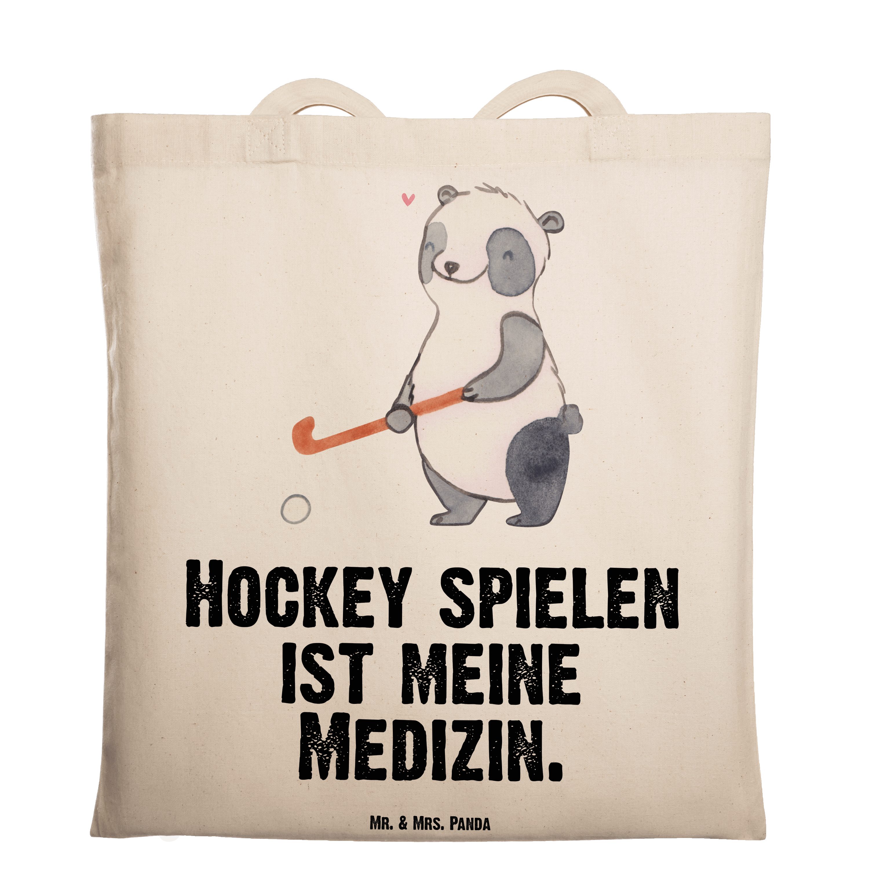 Mr. & Mrs. Panda Tragetasche Panda Hockey spielen Medizin - Transparent - Geschenk, Einkaufstasche (1-tlg)