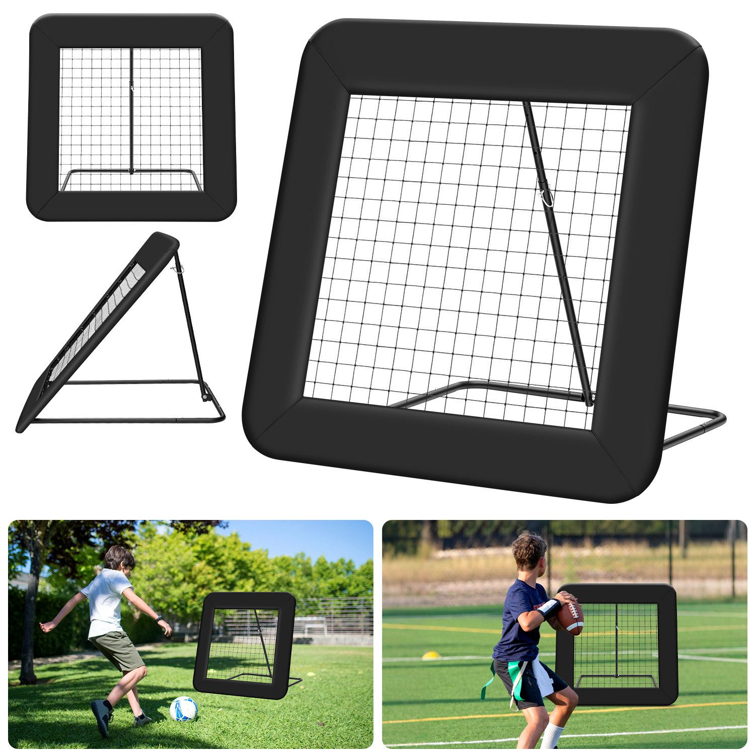 Clanmacy Rebounder 1 Meter Verstelbaar Voetbal Reboundnet met Staalveer en PE Net, (1-St)