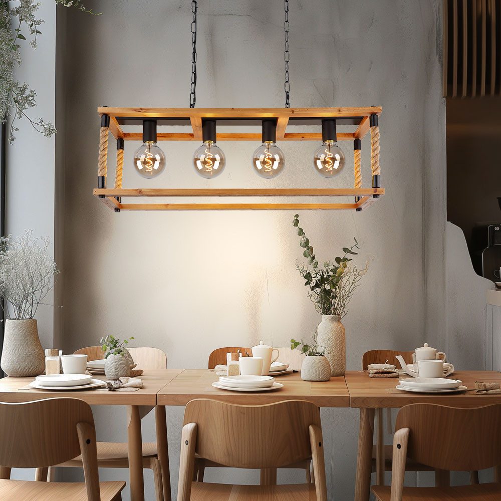 GLOBO LIGHTING LED-Hängeleuchte, Leuchtmittel inklusive, Warmweiß, LED Hängeleuchte Holz Esszimmerleuchte Hanfseil Pendelleuchte