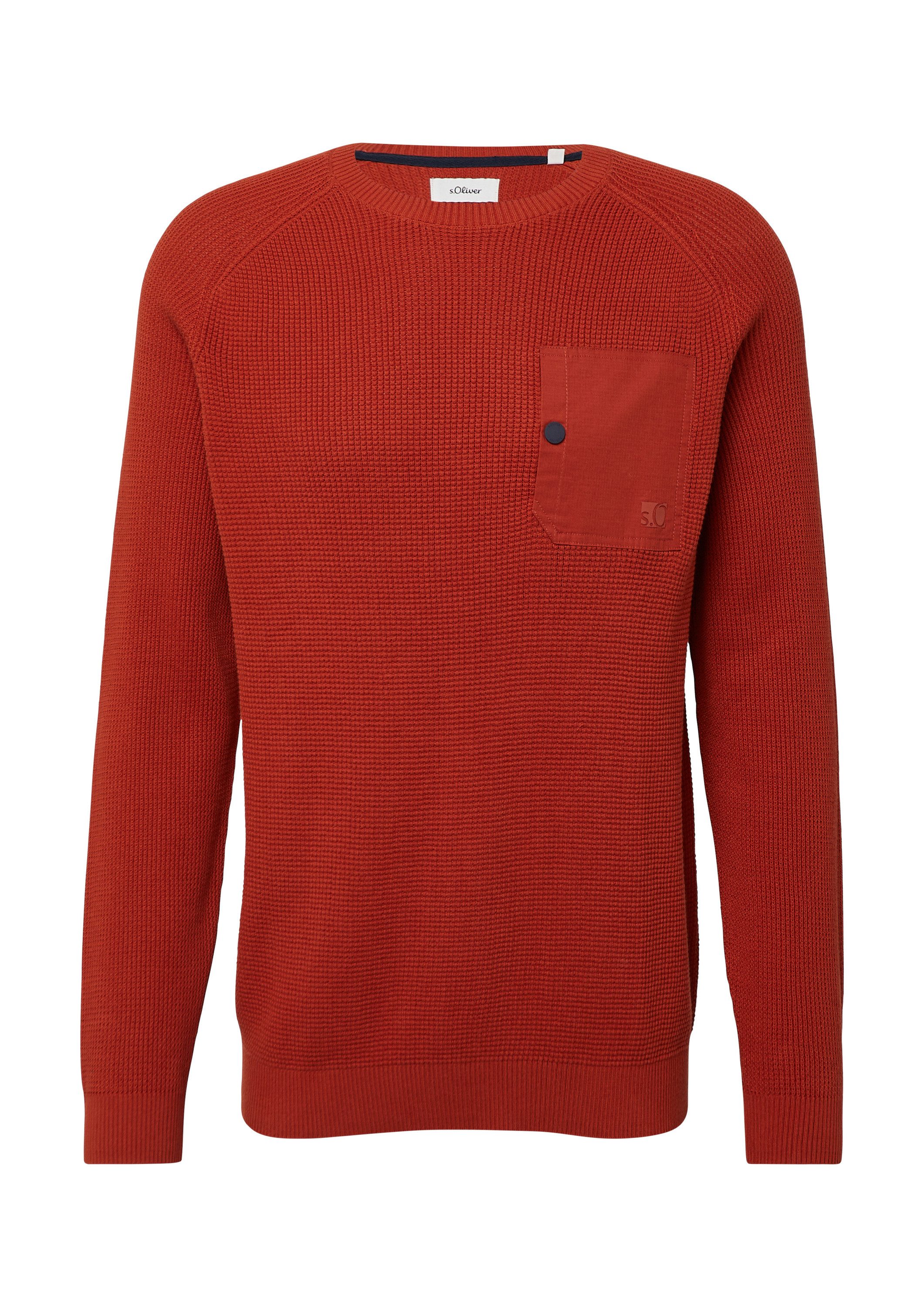 s.Oliver Longpullover Strickpullover Strickpullover mit Brusttasche und Druckknopf