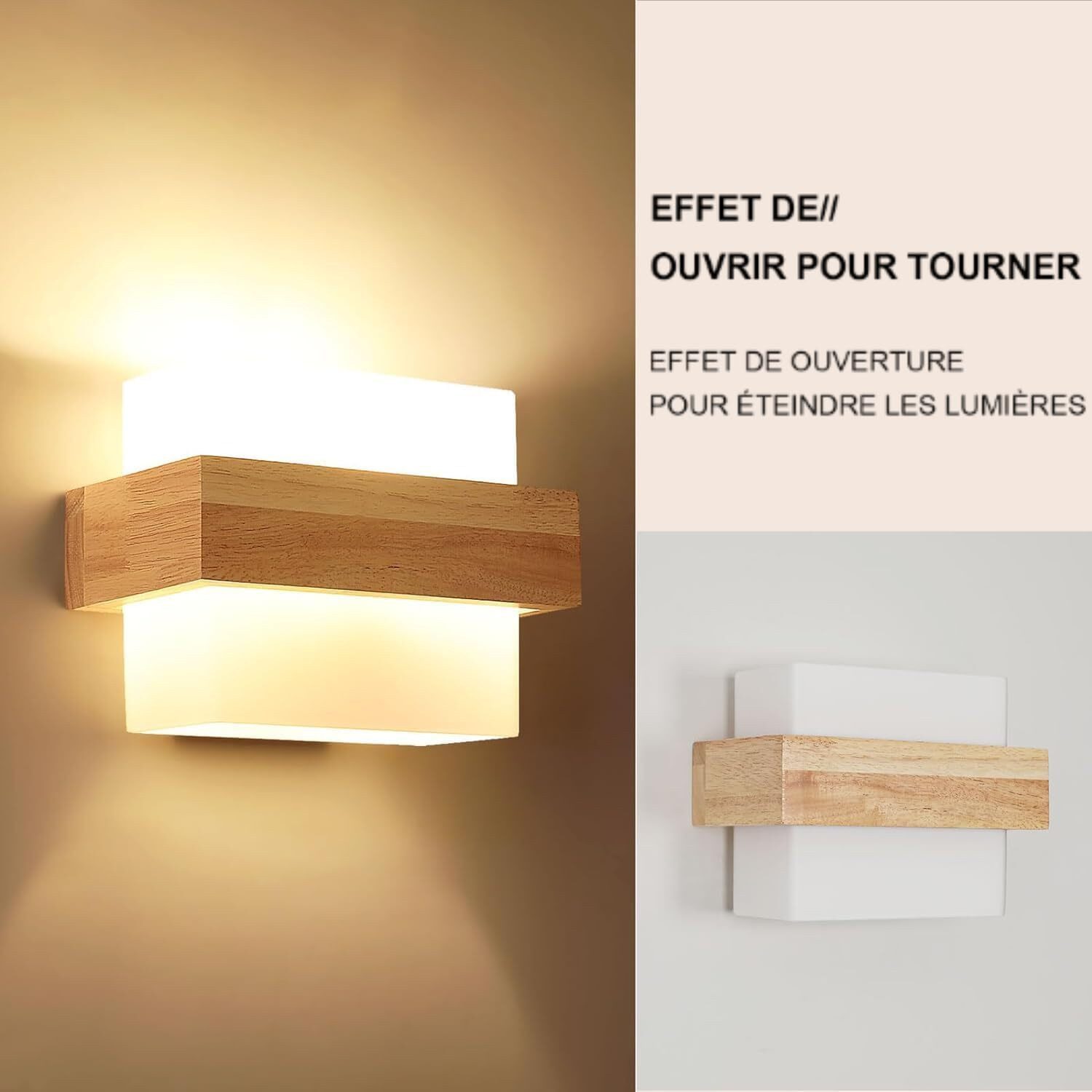 Riserva Wandleuchte Skandinavische Wandlampe aus Massivholz mit 3-Stufen Dimmlicht, E27