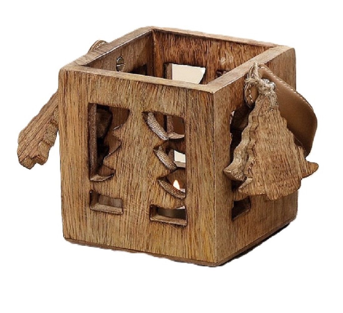 BOLTZE GRUPPE GmbH Windlicht Windlicht Teelicht Mangoholz braun Tannenbaum H 11 cm