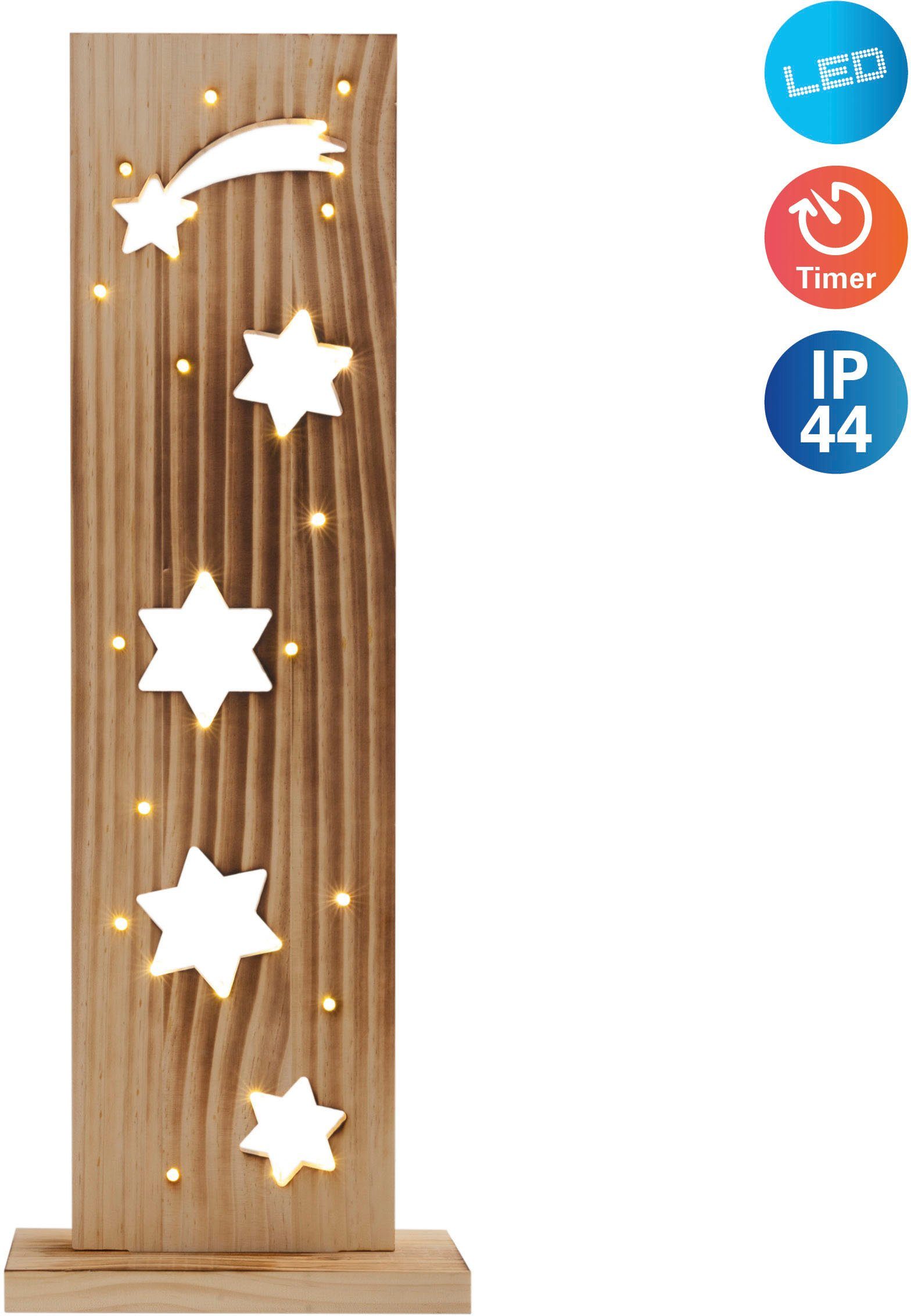 näve LED Dekoobjekt Sterne, Weihnachtsdeko aus Holz, Timerfunktion, LED fest integriert, Warmweiß, Holz-Stehleuchte, Höhe ca. 60 cm, Batteriebetrieben