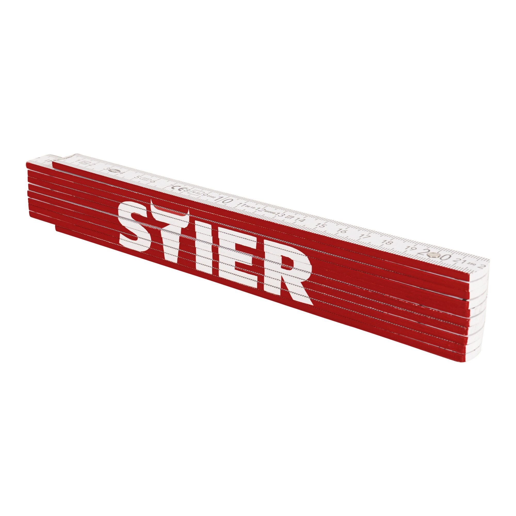 Stier Maßband STIER Zollstock 2 m Länge aus Buchenholz 10 Glieder 90° und 180° Raste