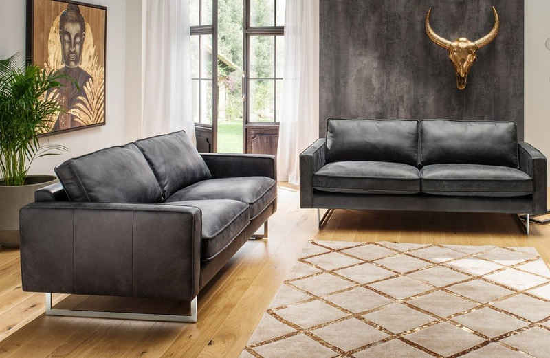 Kasper-Wohndesign Sofa »ALINE«, Leder schwarz mit oder ohne Sessel