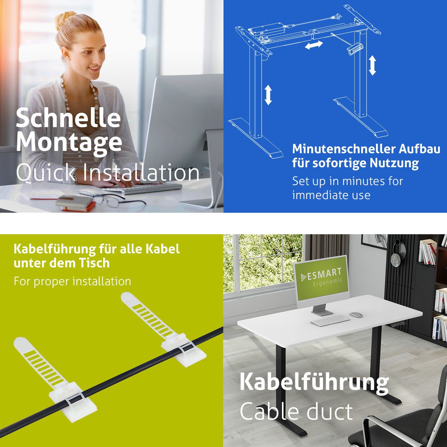 Germany, Tischplatte: cm Rahmen: ESMART x Schreibtisch Elektrisch / ETX-121 Weiß 140 Schreibtisch höhenverstellbarer 70 Schwarz ESMART