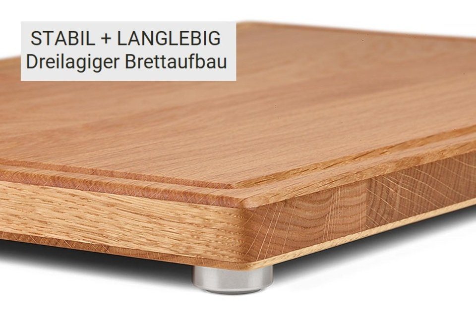 Langlebig Massivholz, 50x35x3,8 Schneidebrett Design Nachhaltig Saftrille cm, mit und Schneidboard XL Schneidebrett Eiche,