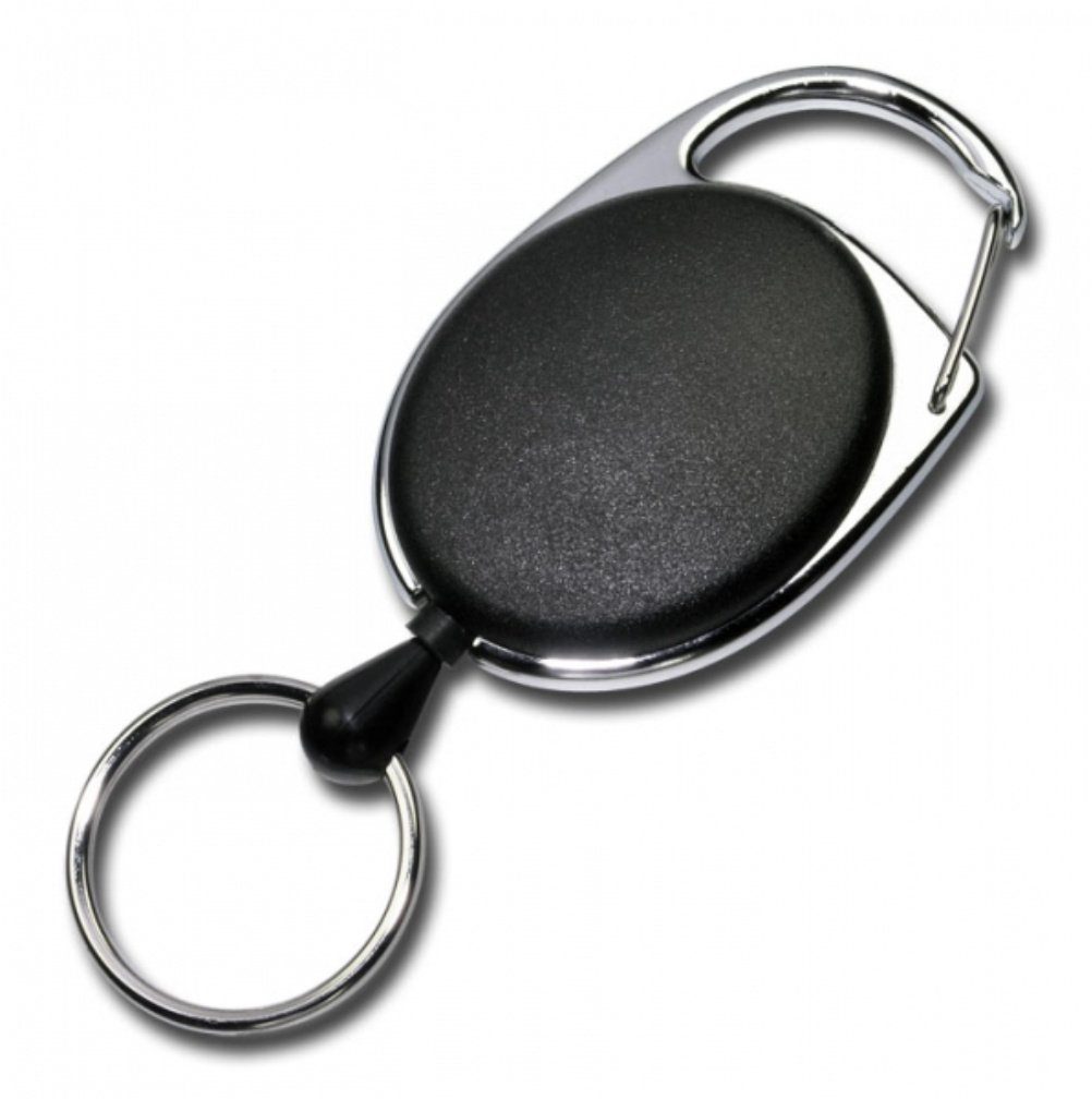 Kranholdt Schlüsselanhänger Jojo / Ausweishalter / Ausweisclip ovale Form (100-tlg), Metallumrandung, Schlüsselring Schwarz