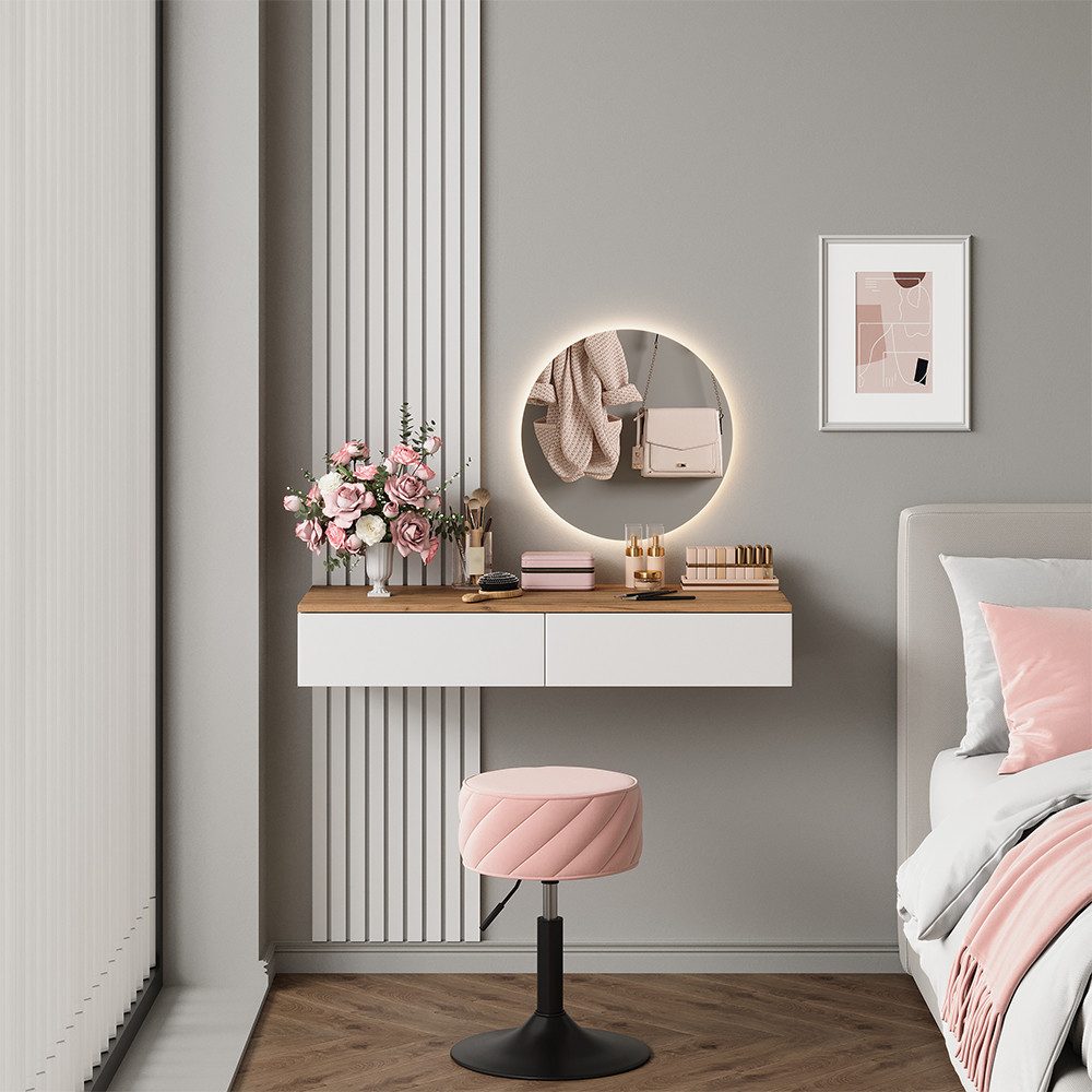 Vicco Schminktisch Melina, Weiß/Eiche, 100 cm mit 2 Schubladen günstig online kaufen