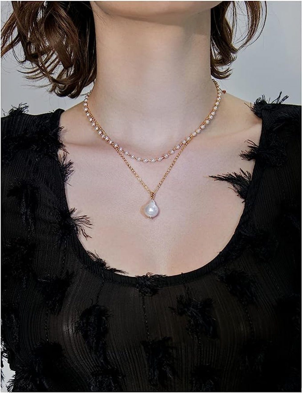 WaKuKa Perlenkette Charm-Kette Mehrschichtige Schmuck Metallkette Damen (1-tlg)