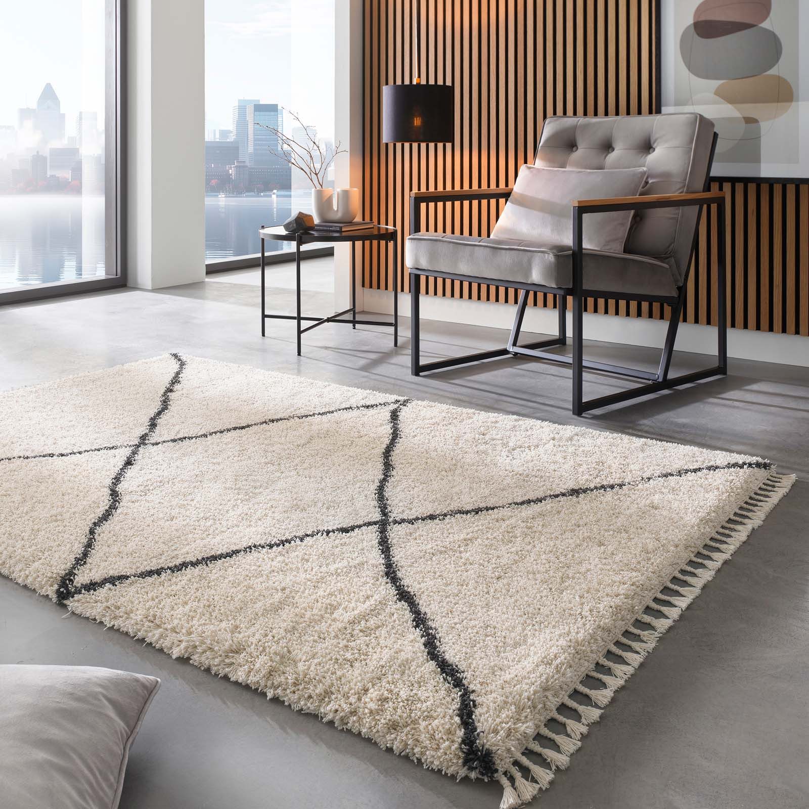 TaraCarpet Langflor-Teppich Tara Carpet Twilight Agadir Hochflor, Langflor, Shaggy weiß, rechteckig, Höhe: 60 mm, Wohnzimmer, Schlafzimmer, Esszimmer 160x230