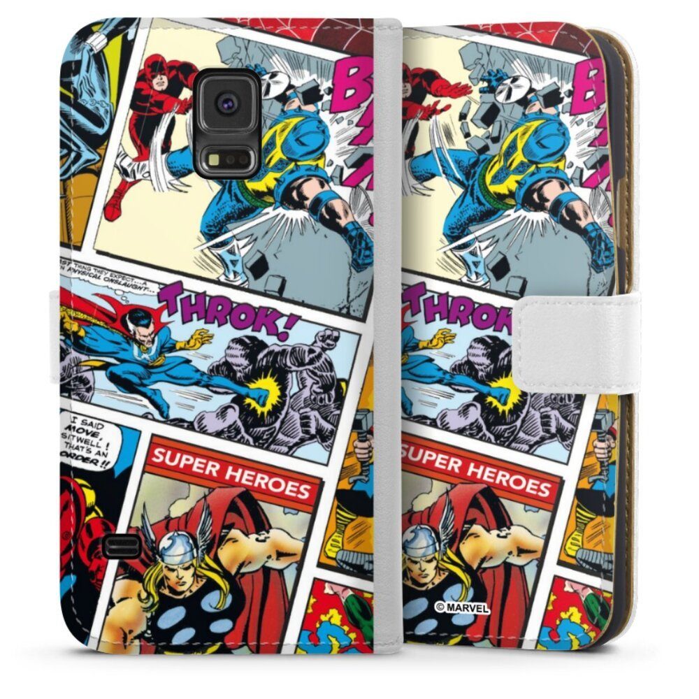 DeinDesign Handyhülle Marvel Retro Comic Blue, Samsung Galaxy S5 Hülle Handy Flip Case Wallet Cover Handytasche Leder