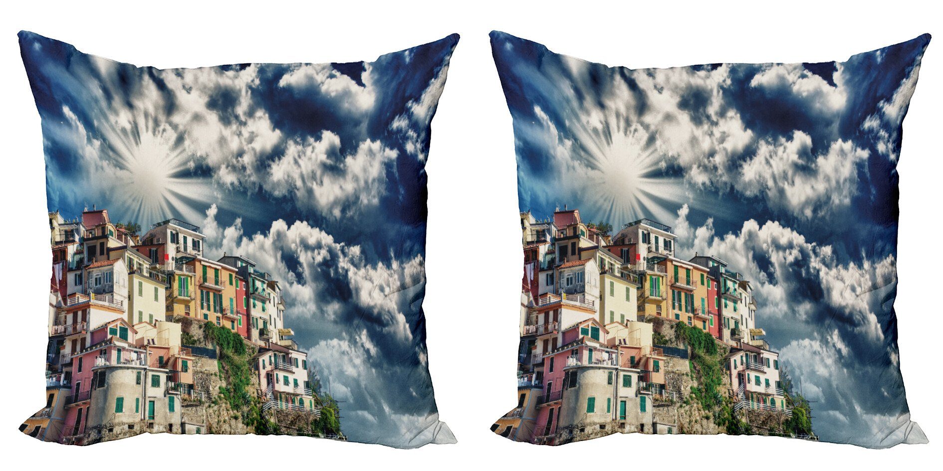 Kissenbezüge Modern Accent Doppelseitiger Digitaldruck, Abakuhaus (2 Stück), Vernazza Riviera Häuser