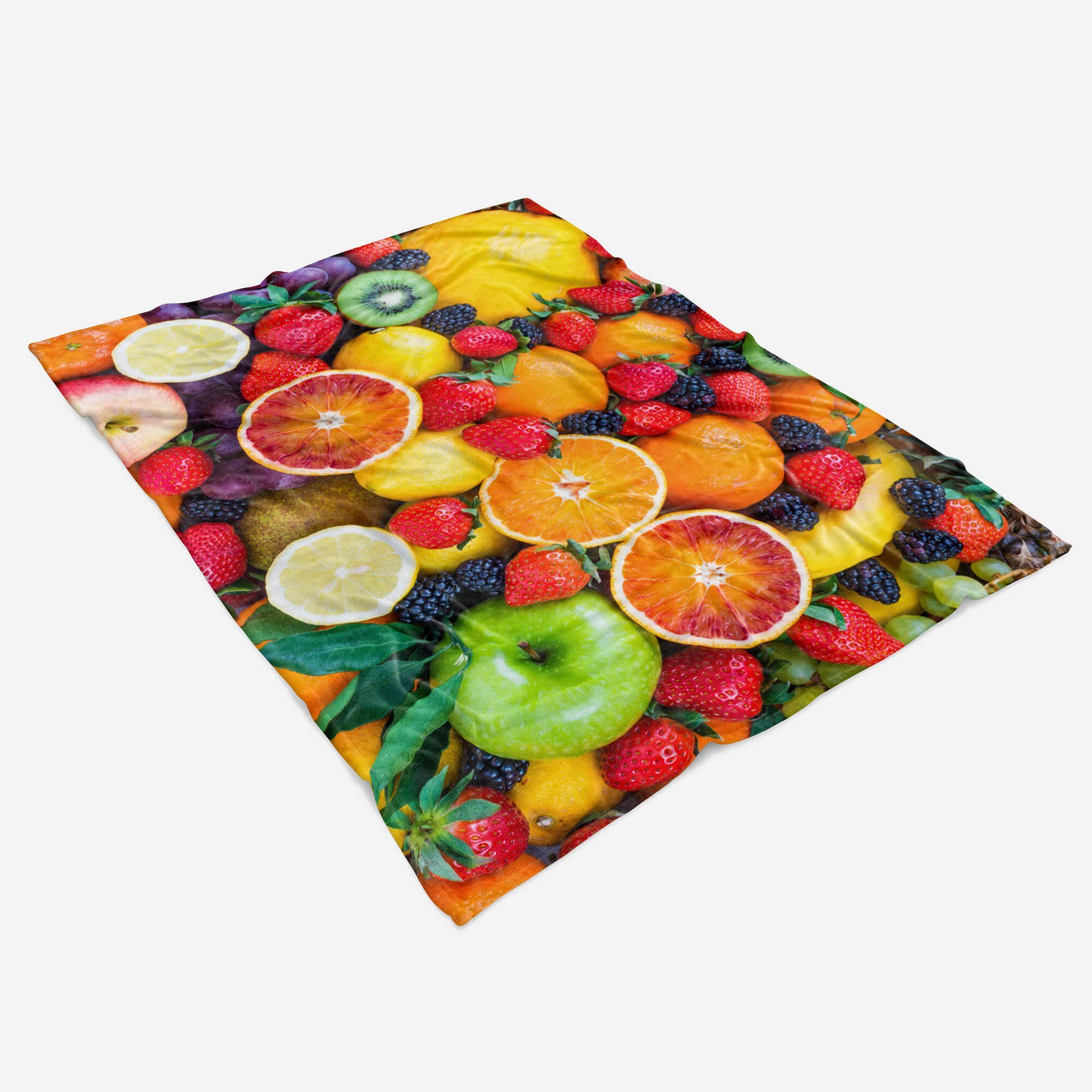 Saunatuch Früchte Sinus Strandhandtuch Handtücher Fotomotiv Erdbeeren, Art mit Handtuch Baumwolle-Polyester-Mix (1-St), Kuscheldecke Handtuch