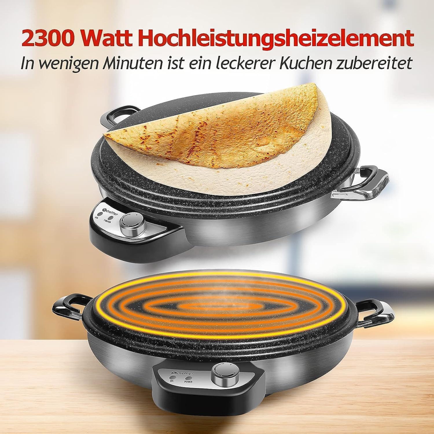 Scheffler Crêpesmaker Ø50cm Fladenbäcker, große Backplatte, Temperaturregler, 2300,00 W, Ø 50 cm, Temperaturregler, antihaftbeschichtet, Edelstahl Griffe