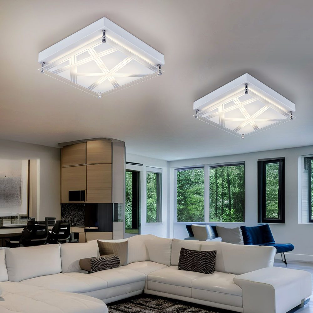 Esto LED Deckenleuchte, LED-Leuchtmittel fest verbaut, Neutralweiß, Deckenleuchte Deckenlampe Muster Wohnzimmer Beleuchtung silber in