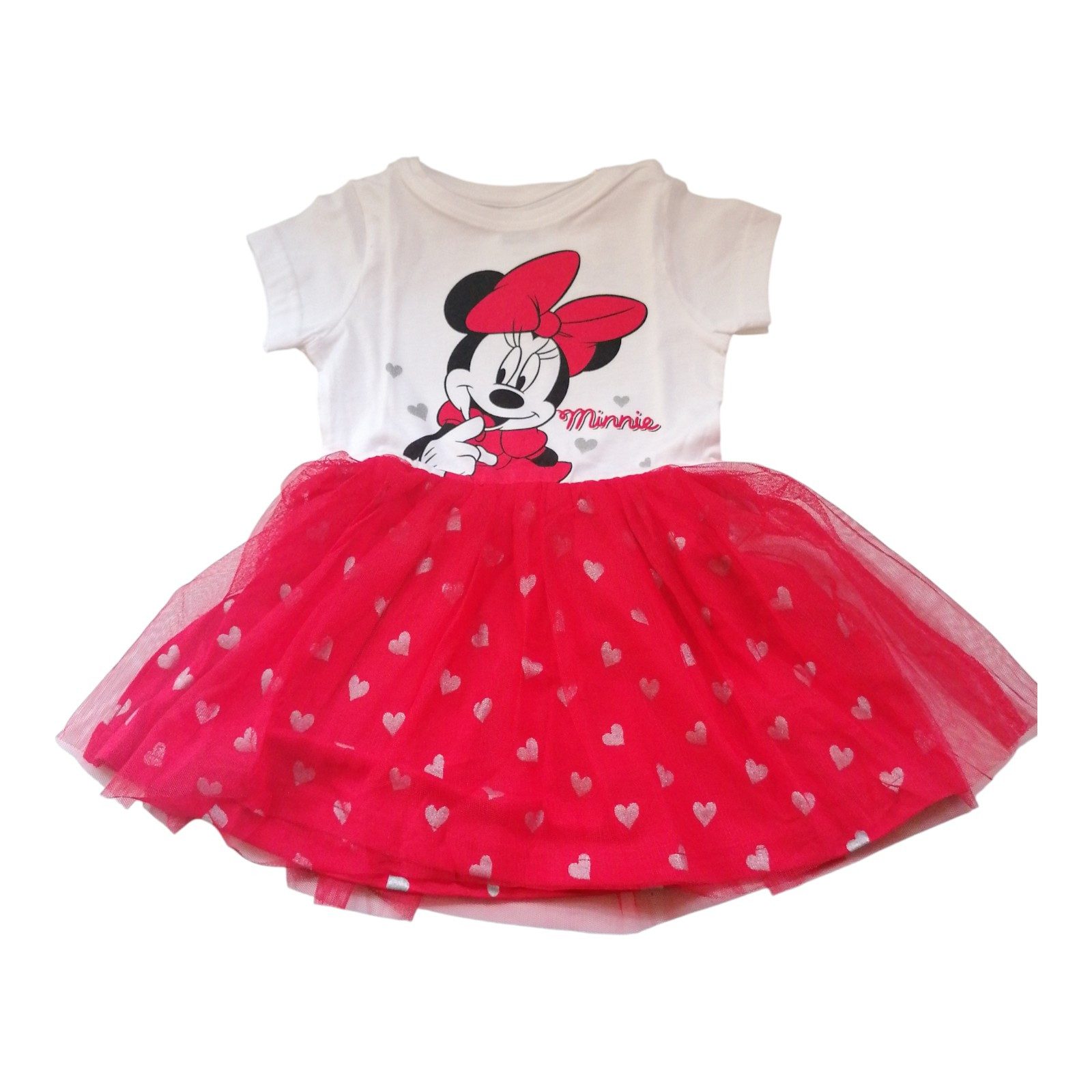 Disney Minnie Mouse Shirtkleid Kurzes Minnie Mouse Kleid, mit Tüllröckchen, weiß-rot