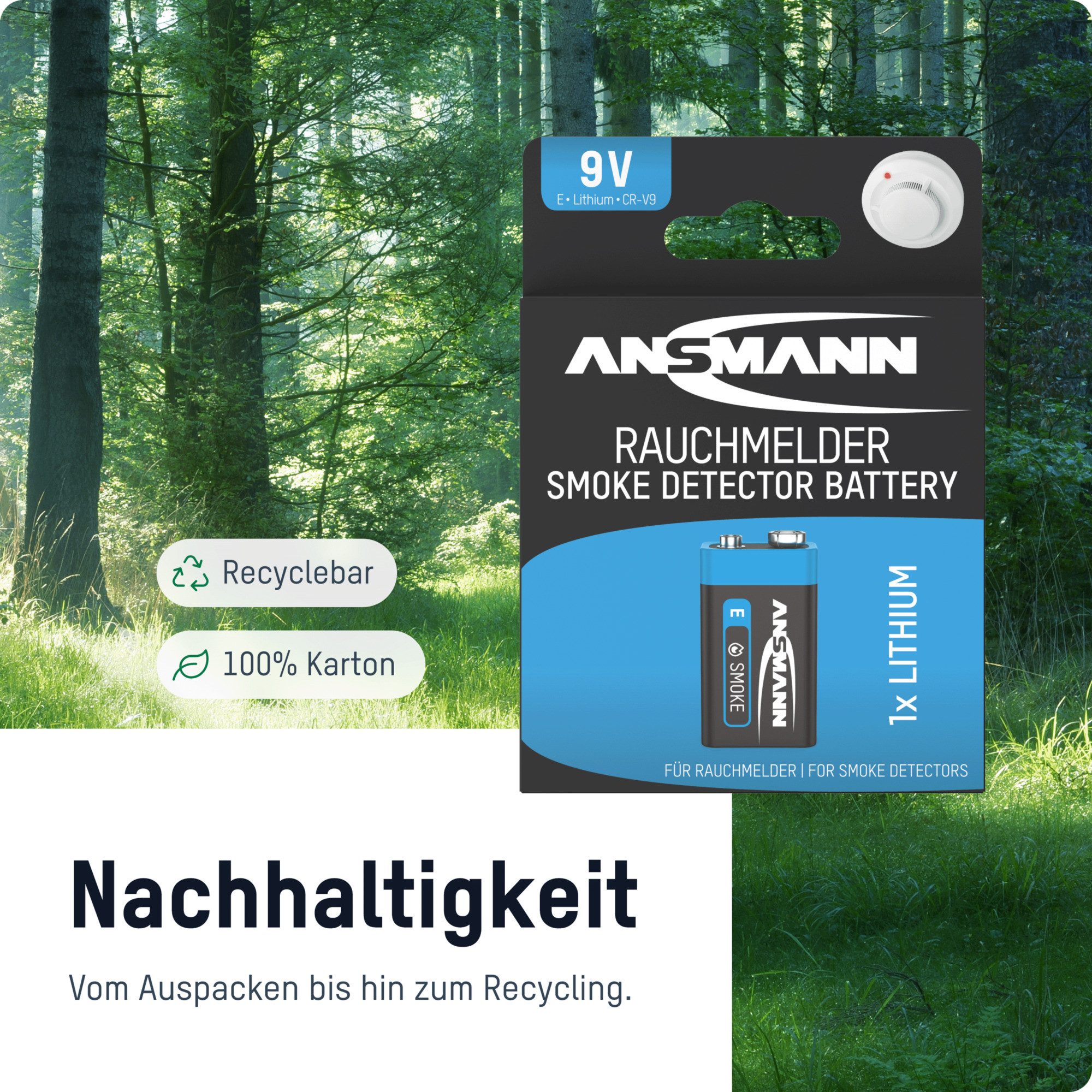 ANSMANN AG Rauchmelder Extrem Lithium Batterie 9V E-Block, 5 Stück Batterie