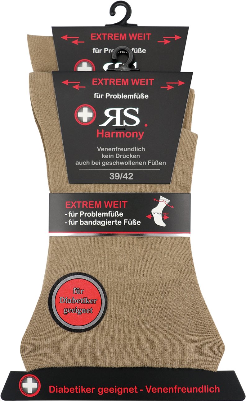 RS Harmony Diabetikersocken Diabetiker Socken extrem weit breit venenfreundlich Problemfüße (2 Paar) Spitze und Fese verstärkt