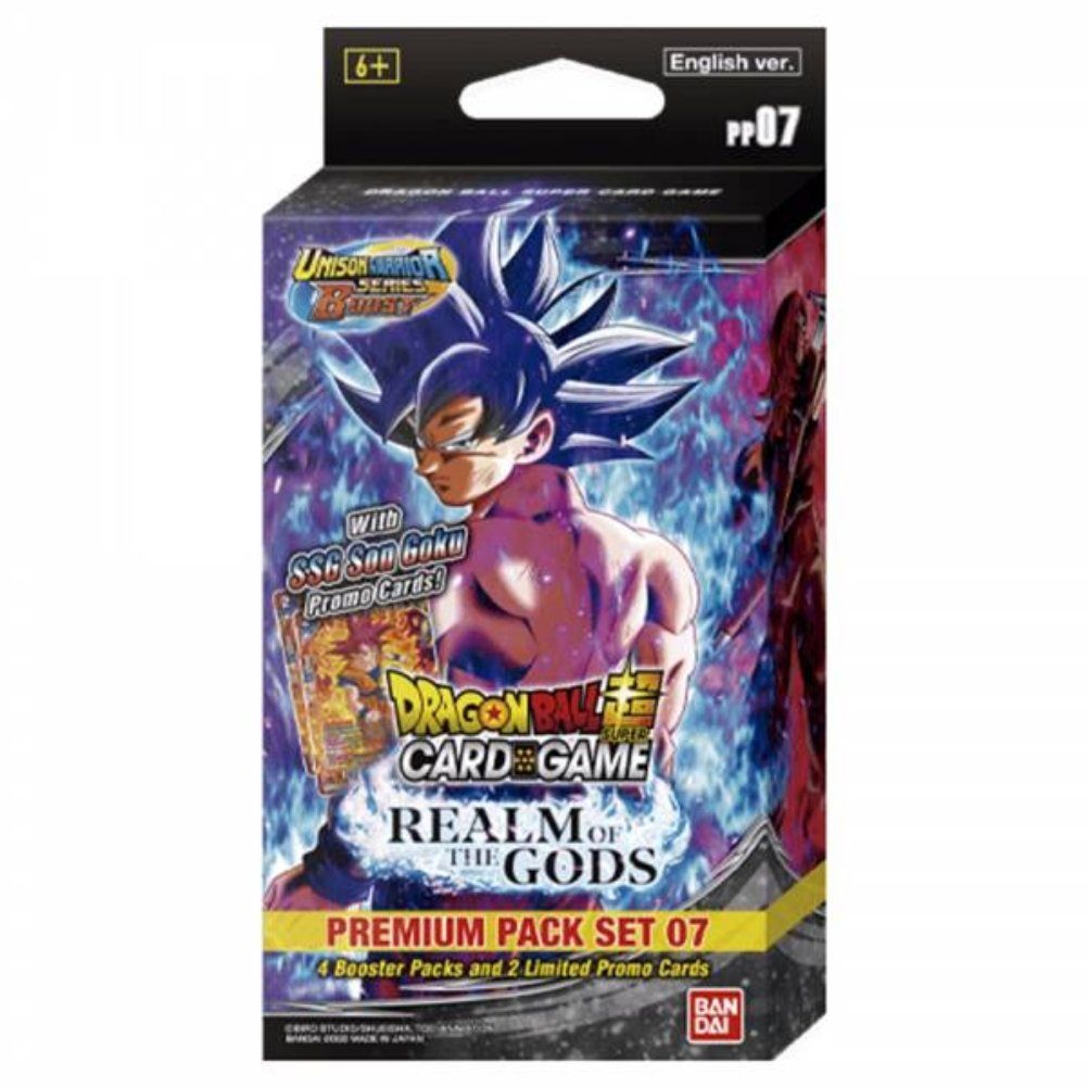 Bandai Sammelkarte Dragon Ball Super Card Game - Realm of the Gods, Premium Pack Set PP07 - 4 Booster Packs
