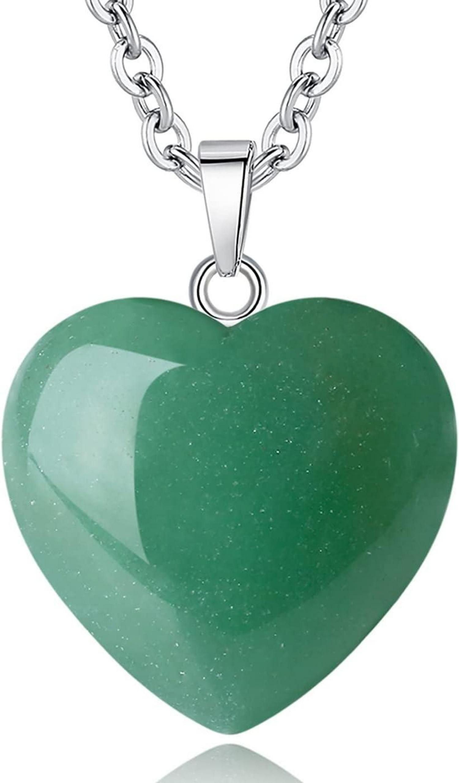 Edelstein Grüner Aventurin Herz Anhänger Halskette Damen Healing Kristall Reiki