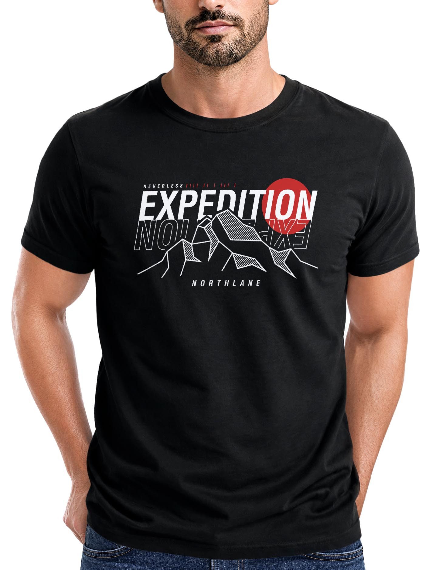 Neverless Print-Shirt Herren T-Shirt Outdoor Berge Wandern Naturliebhaber Expedition mit Print