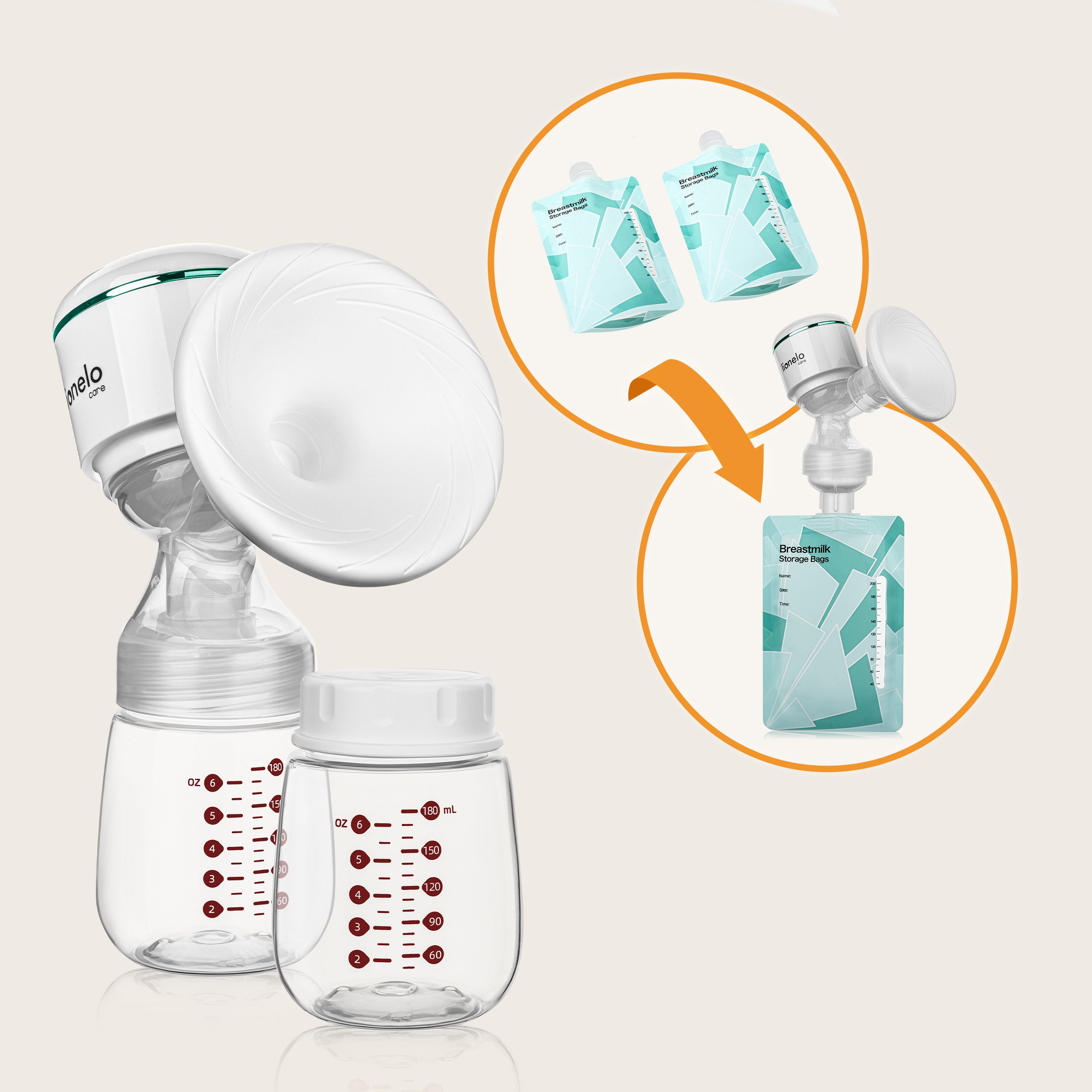 lionelo Elektrische Milchpumpe FIDI PLUS, Set, Set, 1200mAh/USB-C/5 Stufen (Massage) und 9 Stufen (Pumpen)