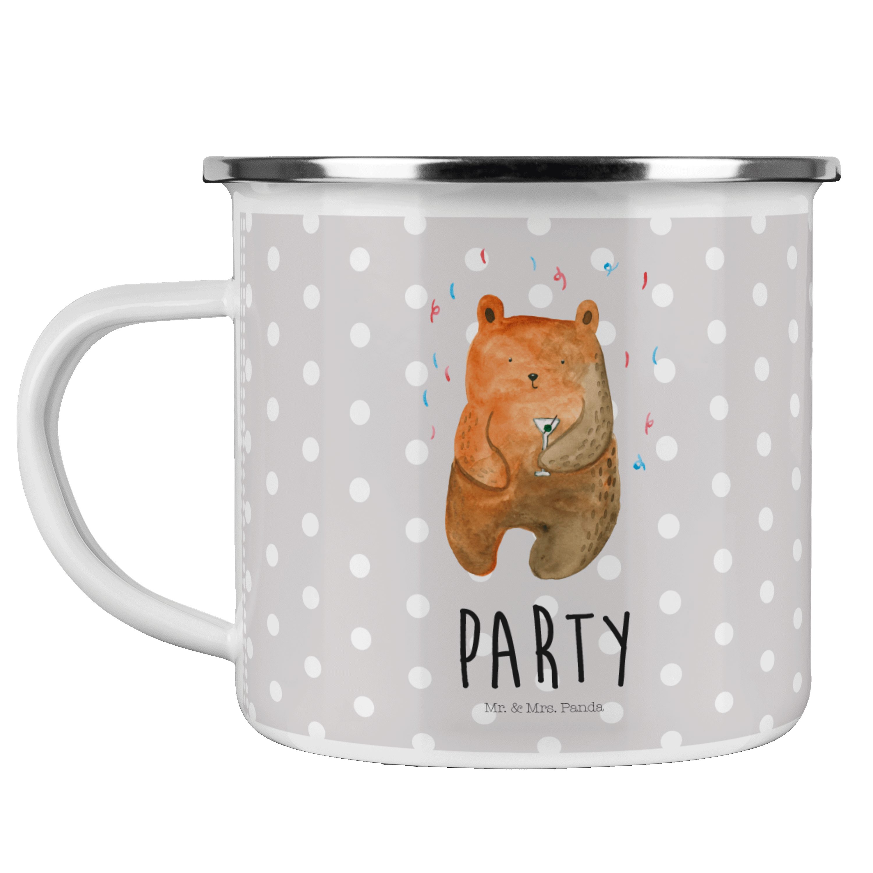 Camping Panda Mr. - Mrs. Geburtstag, Pastell Becher - Grau Party & Emaille Bär Metall, Tasse Geschenk,