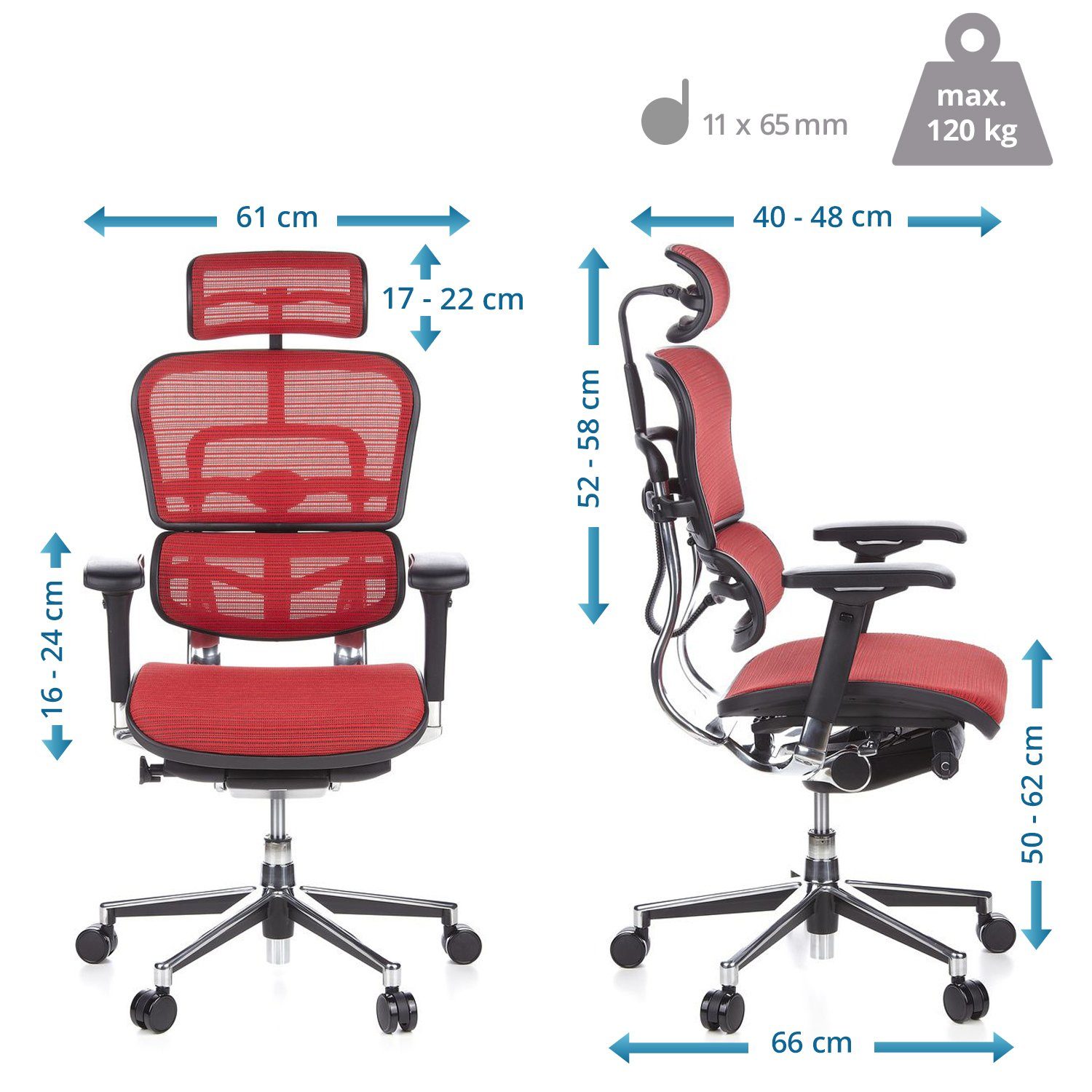 Luxus Rot (1 Chefsessel ERGOHUMAN Netzstoff Drehstuhl ergonomisch Bürostuhl OFFICE St), hjh