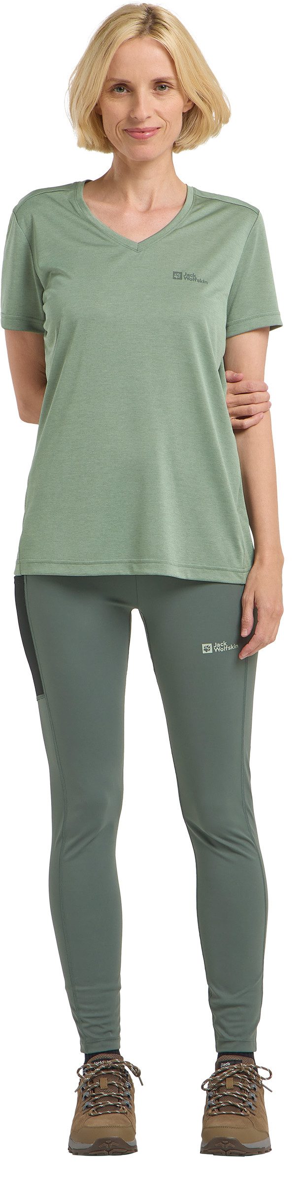 Jack Wolfskin T-Shirt 0 mit V-Ausschnitt, Kurzarm, aus Polyester, normale Passform