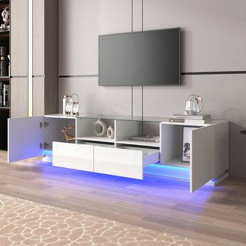 OKWISH TV-Schrank hochglanz TV-Möbel mit Glastischplatte und LED, mit Türen und Schubladen