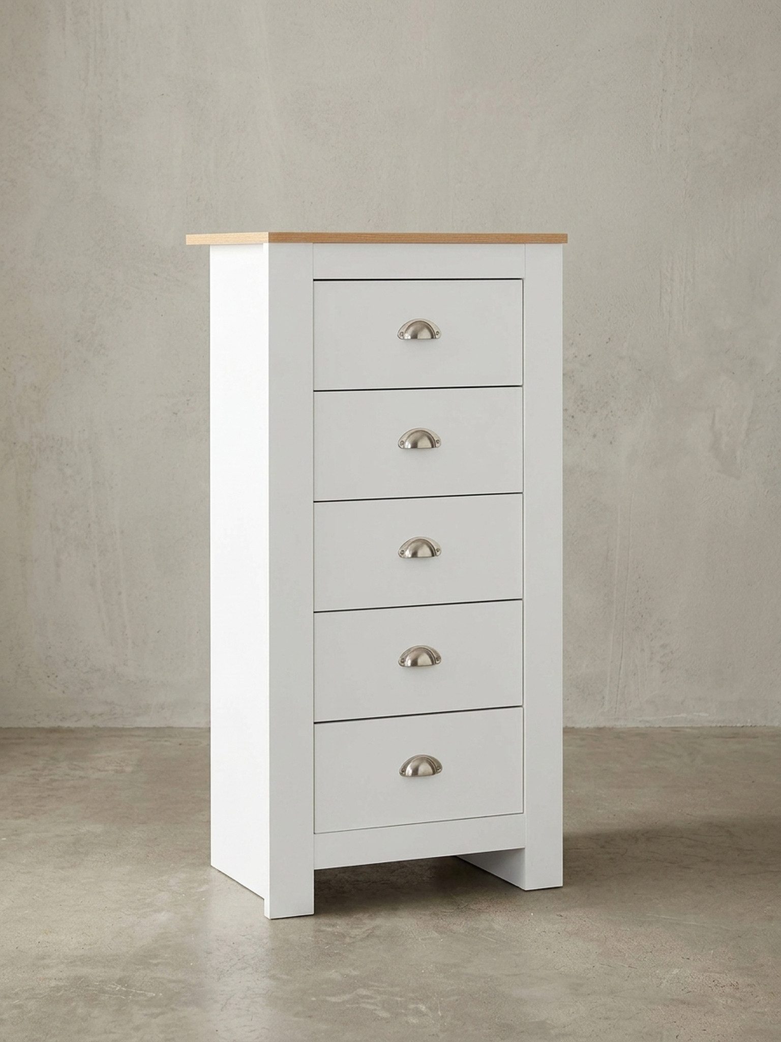 Kommode Eiche-Weißes Sideboard für 5 Schubladen, viel Stauraum