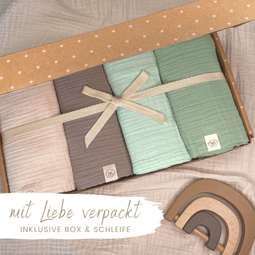 Babydecke Mulltücher 4er-SET gekreppt, Spucktuch 64x64 100% GOTS BIO-Baumwolle, DIKOS, PREMIUM Qualität atmungsaktiv, nachhaltig, plastikfrei, kuschelweich