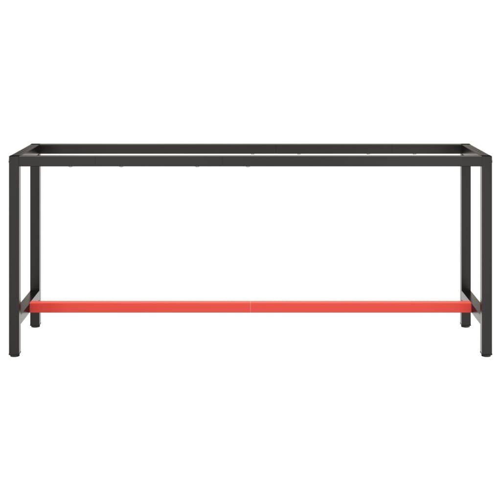 vidaXL Tischbein Werkbankgestell Mattschwarz und Mattrot 190x50x79 cm Metall