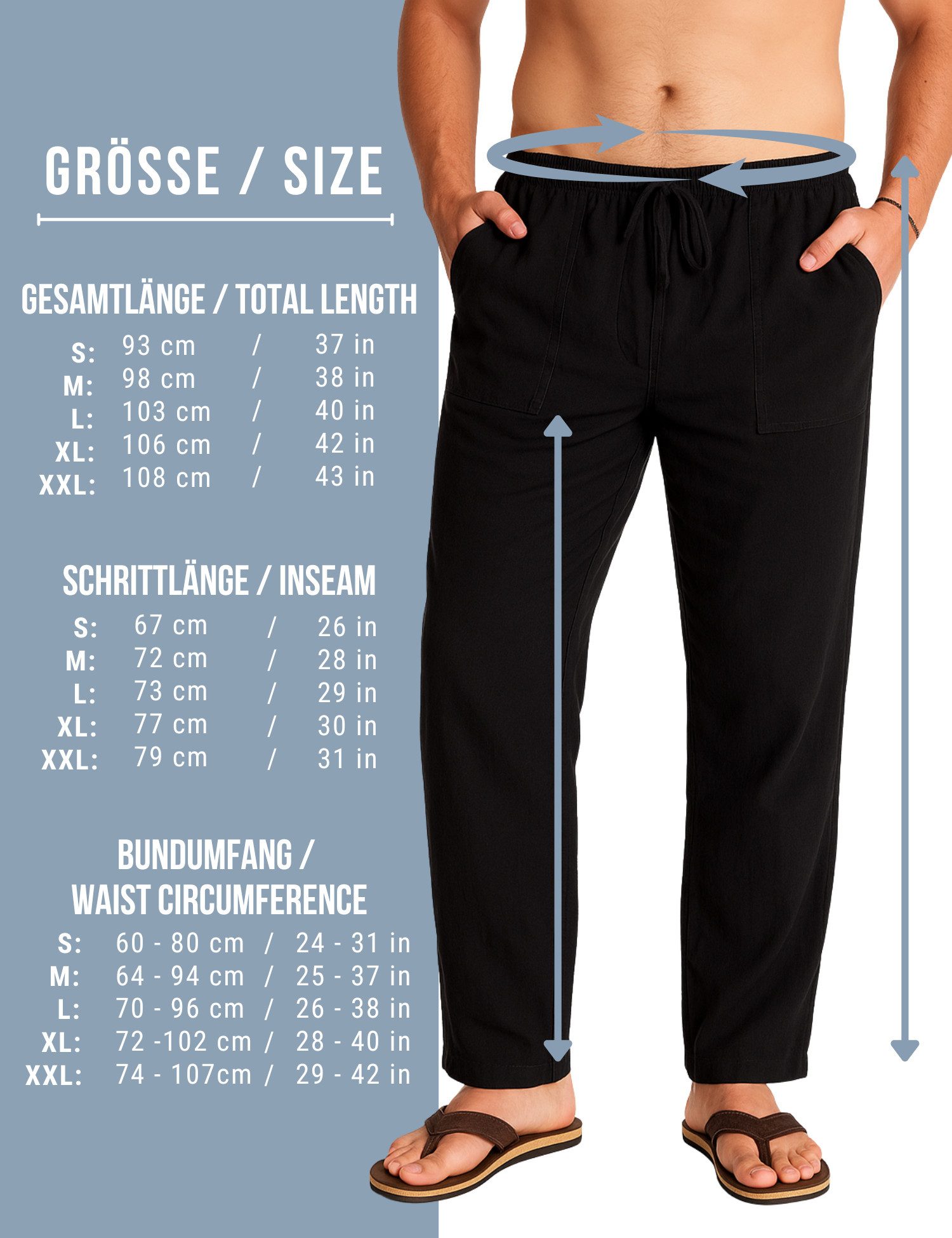 PANASIAM Stoffhose Bundhose 'K' bequeme Unisex Stoffhose aus 100% Baumwolle für Damen und Herren Freizeithose mit Taschen Relaxhose bequeme Sommerhose