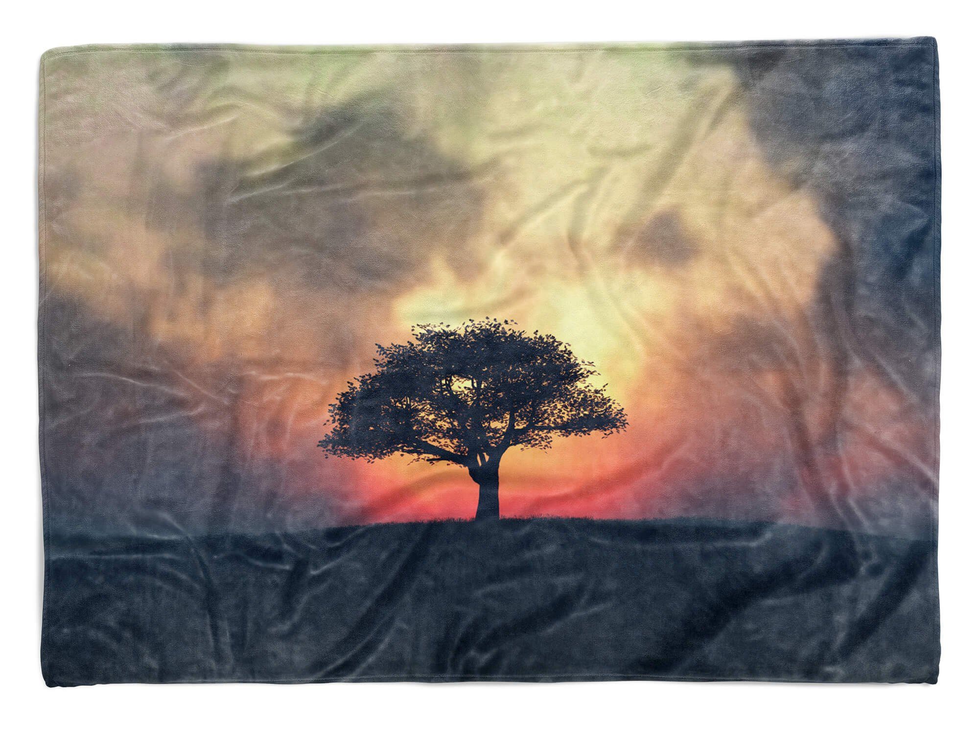 Sinus Art Handtücher Handtuch Strandhandtuch Saunatuch Kuscheldecke mit Fotomotiv einsamer Baum Aben, Baumwolle-Polyester-Mix (1-St), Handtuch